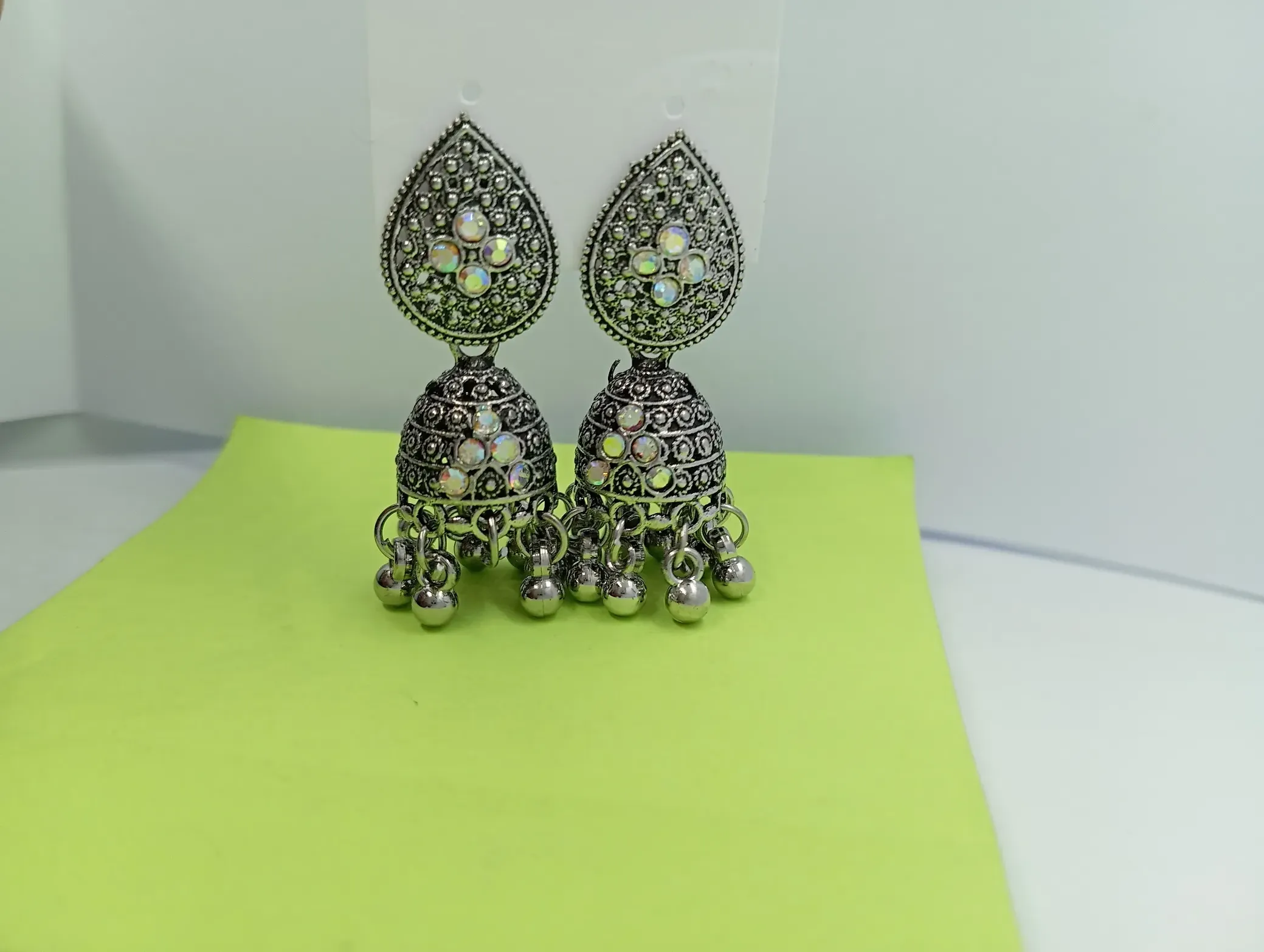  Oxidised Teardrop Stone Jhumka Earrings for Women