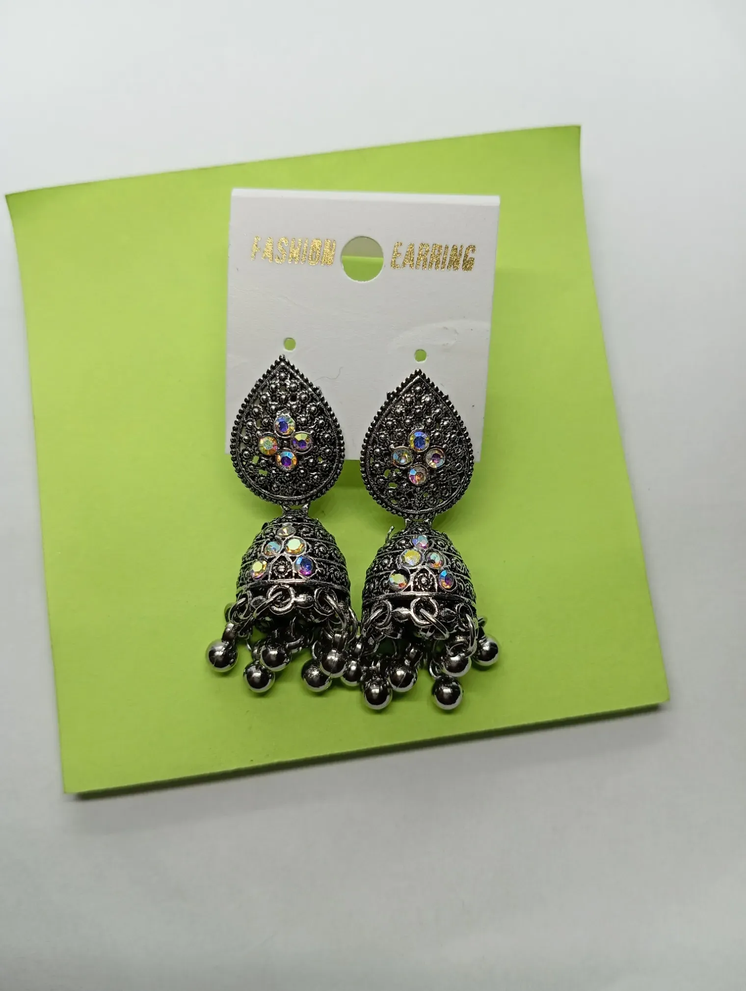  Oxidised Teardrop Stone Jhumka Earrings for Women