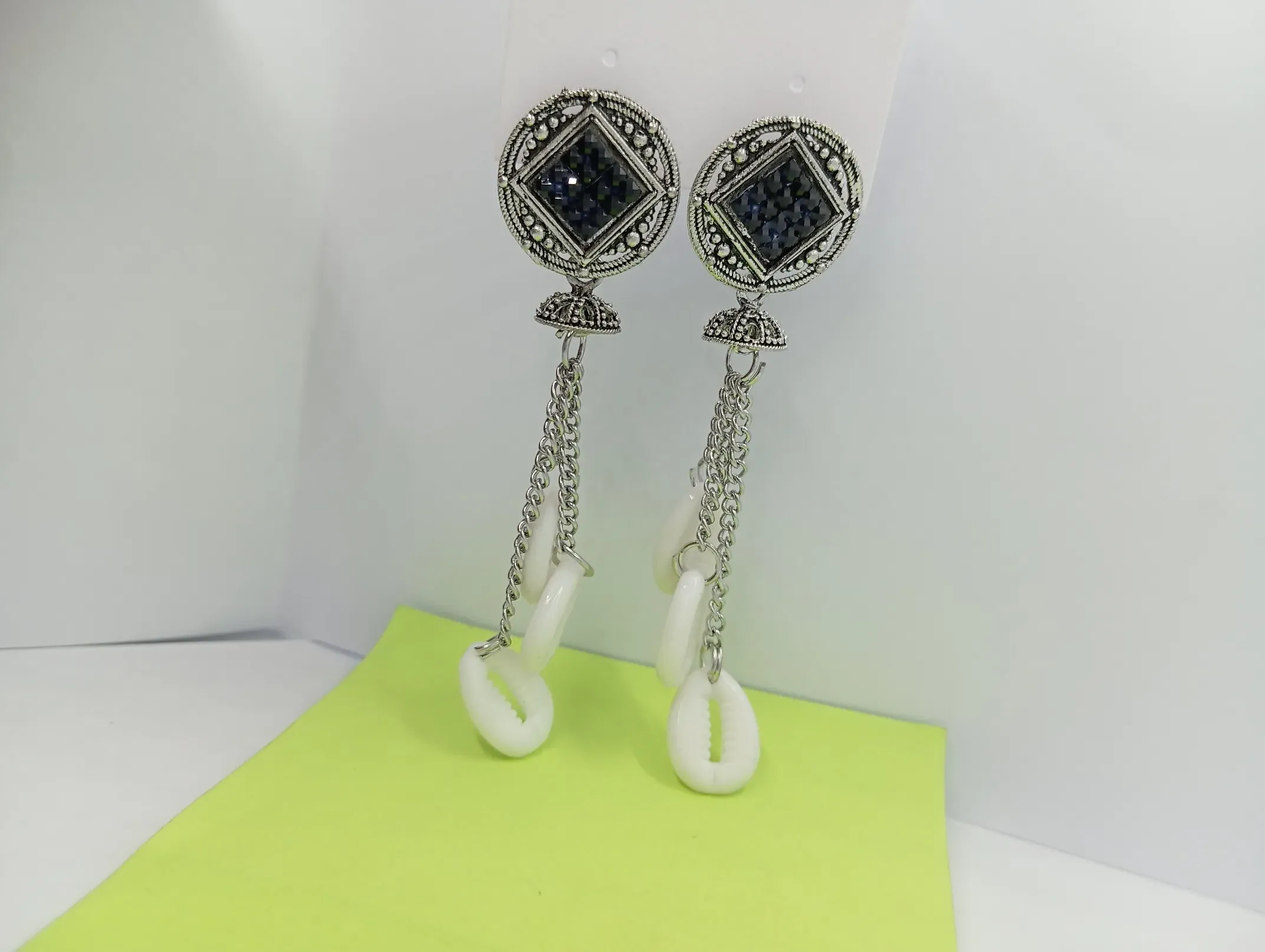 Boho Shell Drop Earrings with Chain Danglers