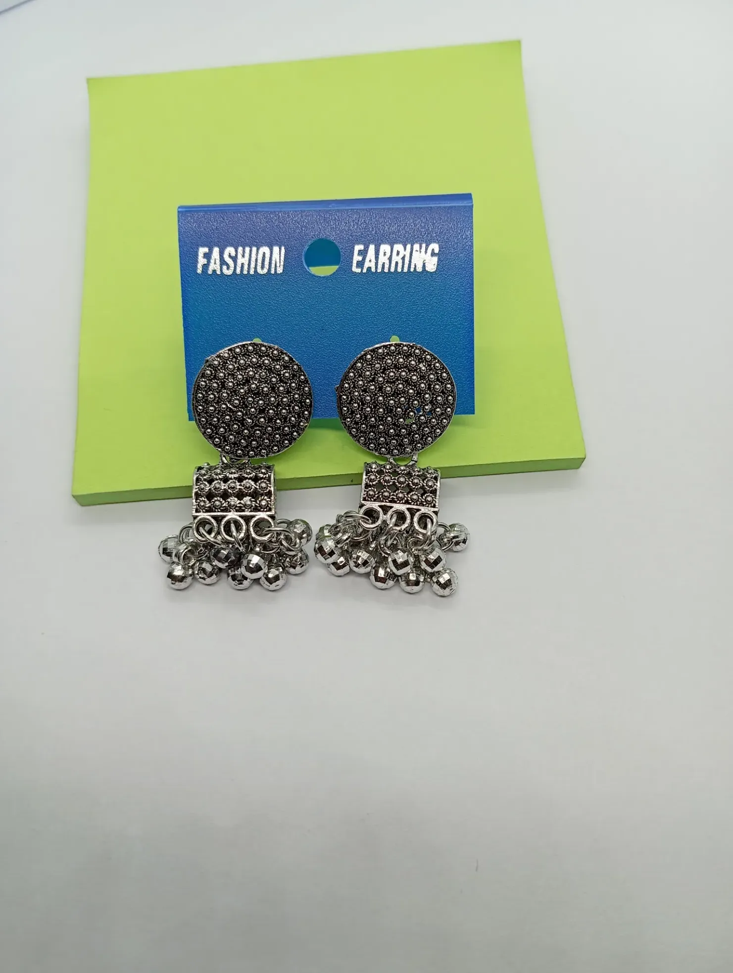  Oxidized Silver Round-Square Dangler Earrings