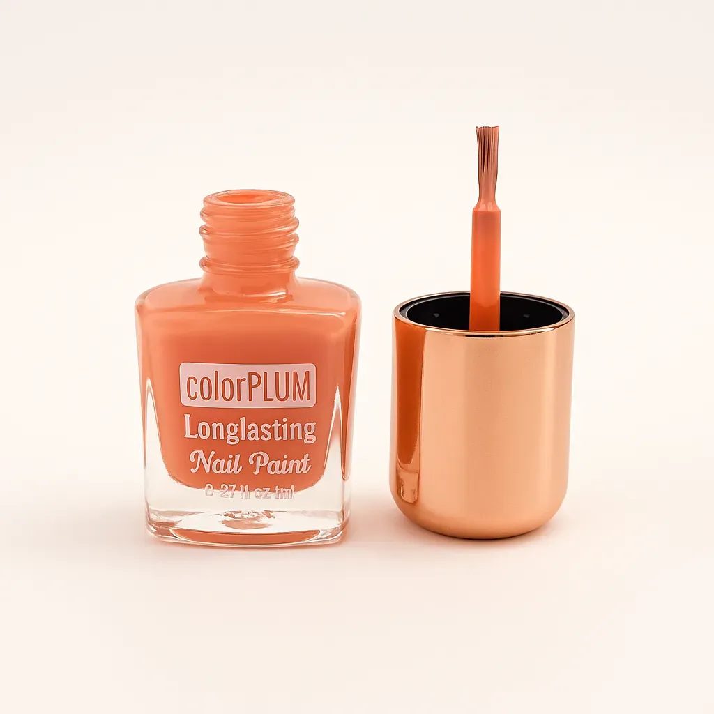 Color Plum Longlasting Nail Paint – Peach Coral Shade with Glossy Finish