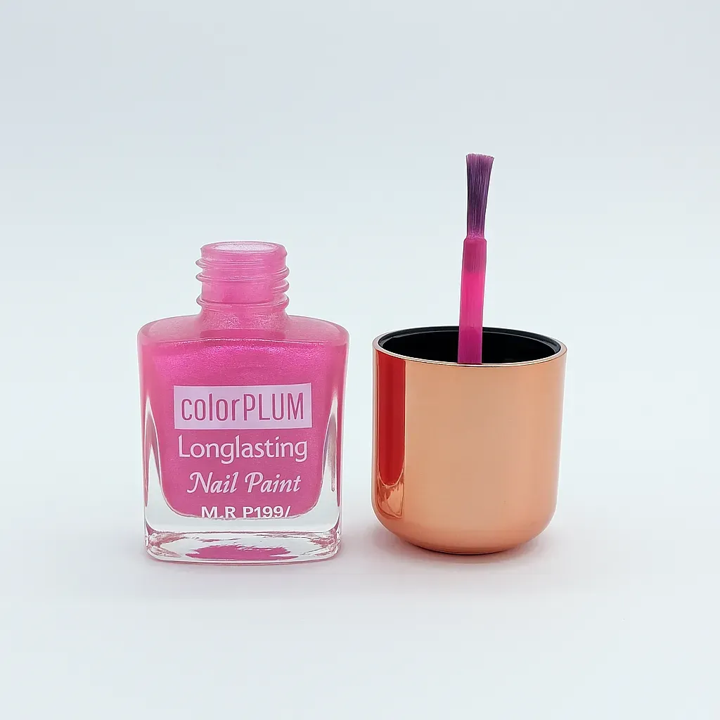 Color Plum Longlasting Nail Paint – Barbie Pink Shimmer with Glossy Finish