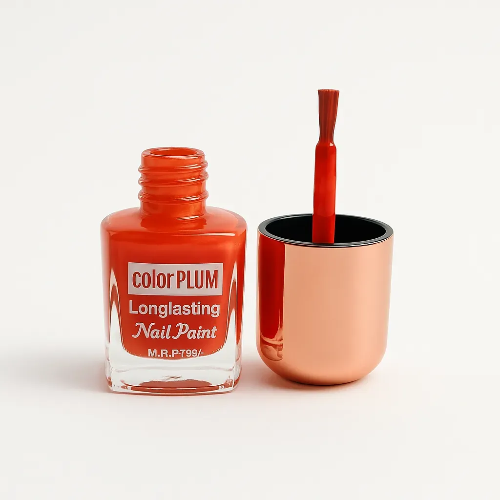 Color Plum Longlasting Nail Paint – Bright Orange Red with Glossy Finish