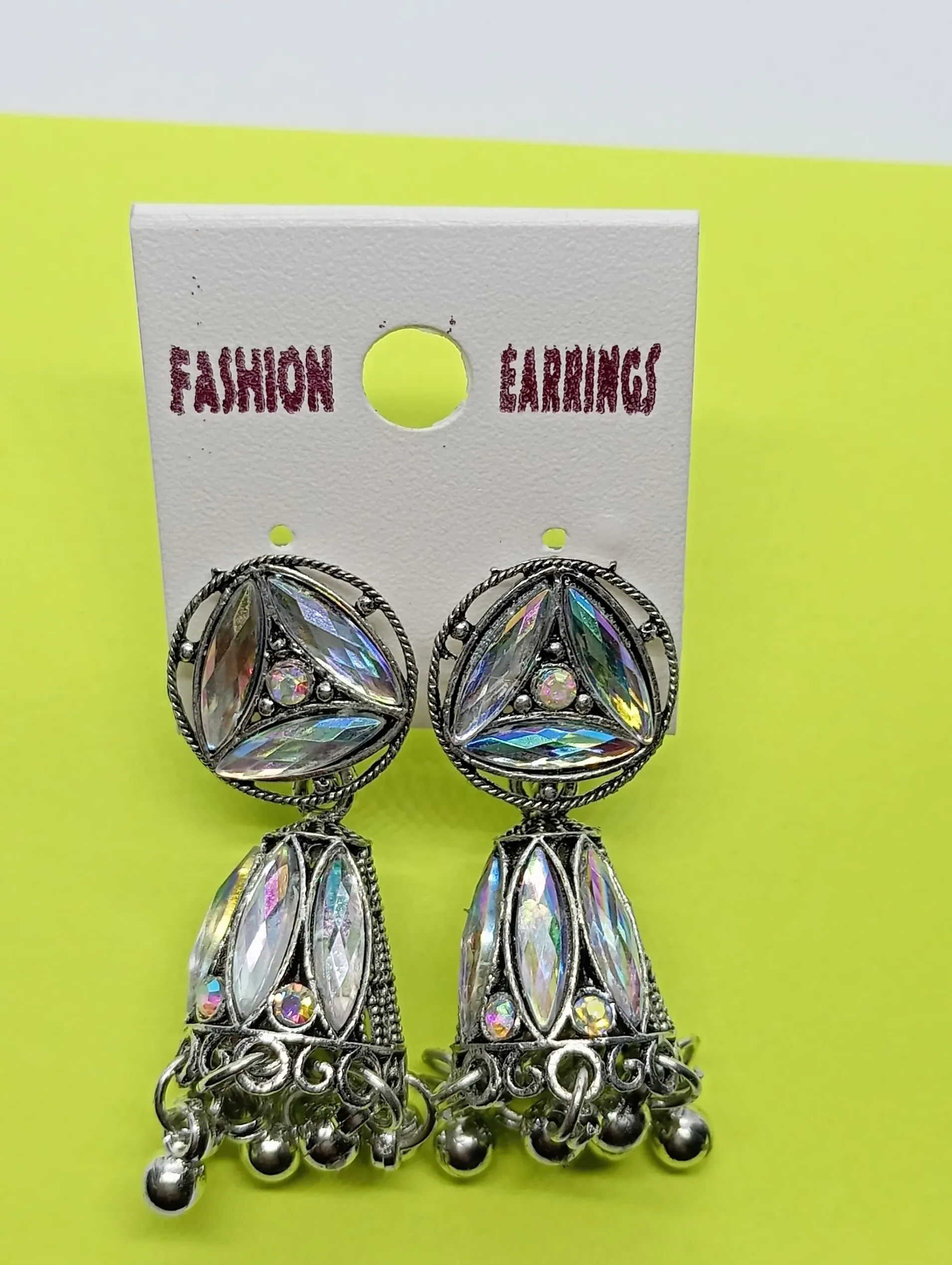 Silver Mirror Work Jhumka Earrings – Oxidized Traditional Danglers with Bell Charms
