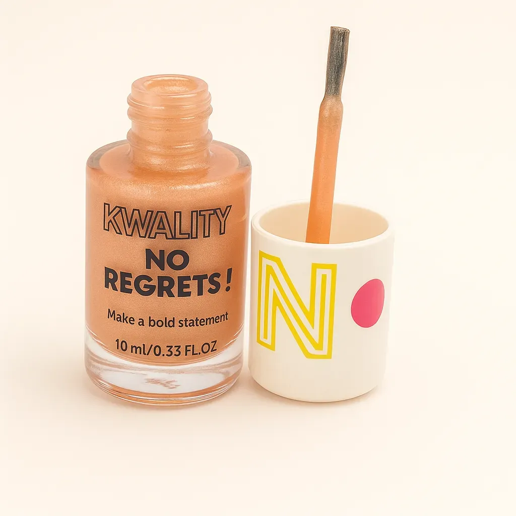 KWALITY No Regrets! Peach Shimmer Nail Polish | Glossy Metallic Finish | 10ml