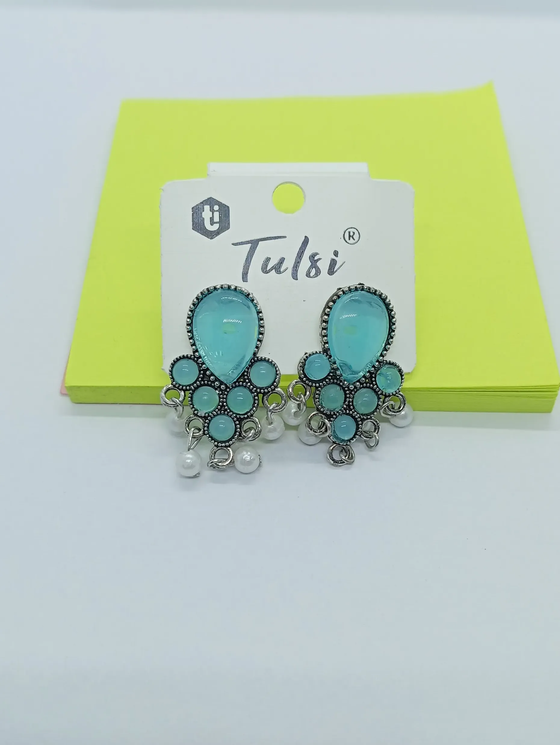 Aqua Blue Drop Earrings with Pearl Danglers – Tulsi