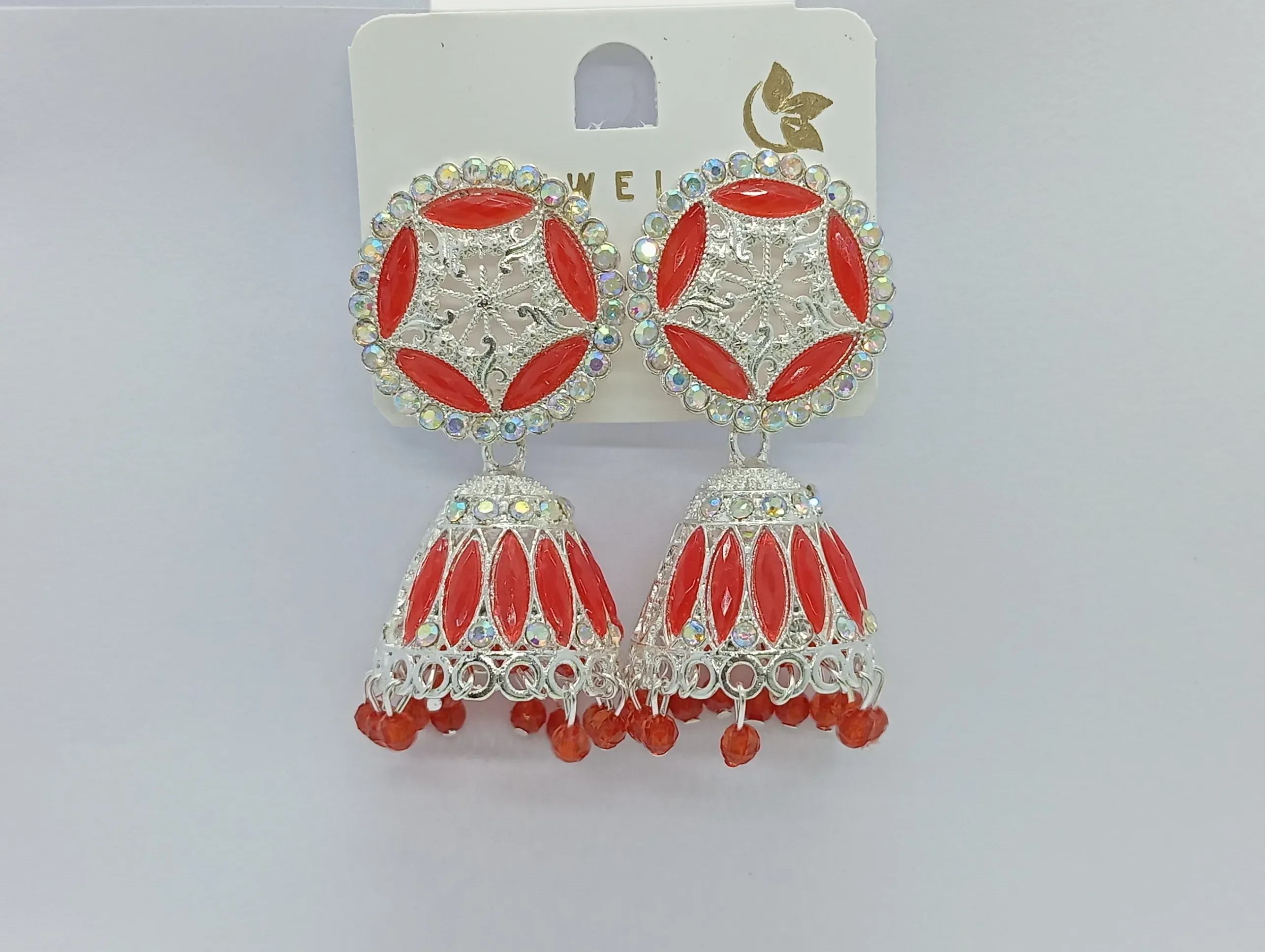 Red Silver-Plated Jhumka Earrings for Women – Party & Festive Wear