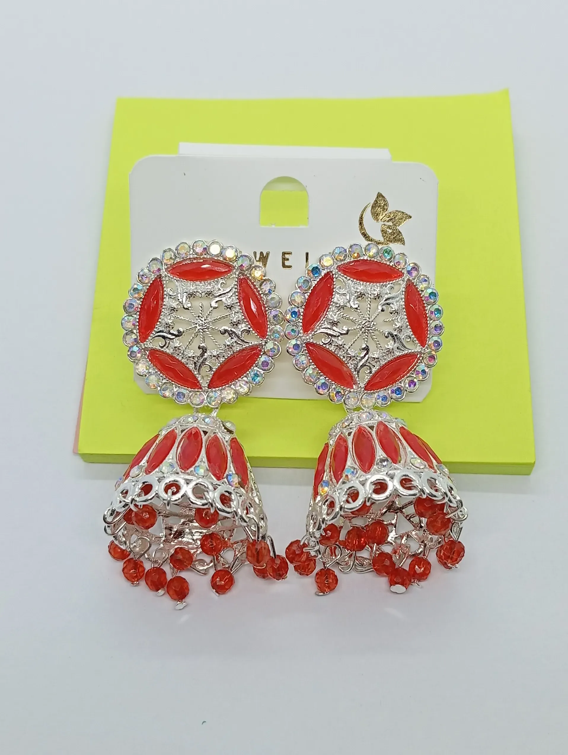 Red Silver-Plated Jhumka Earrings for Women – Party & Festive Wear