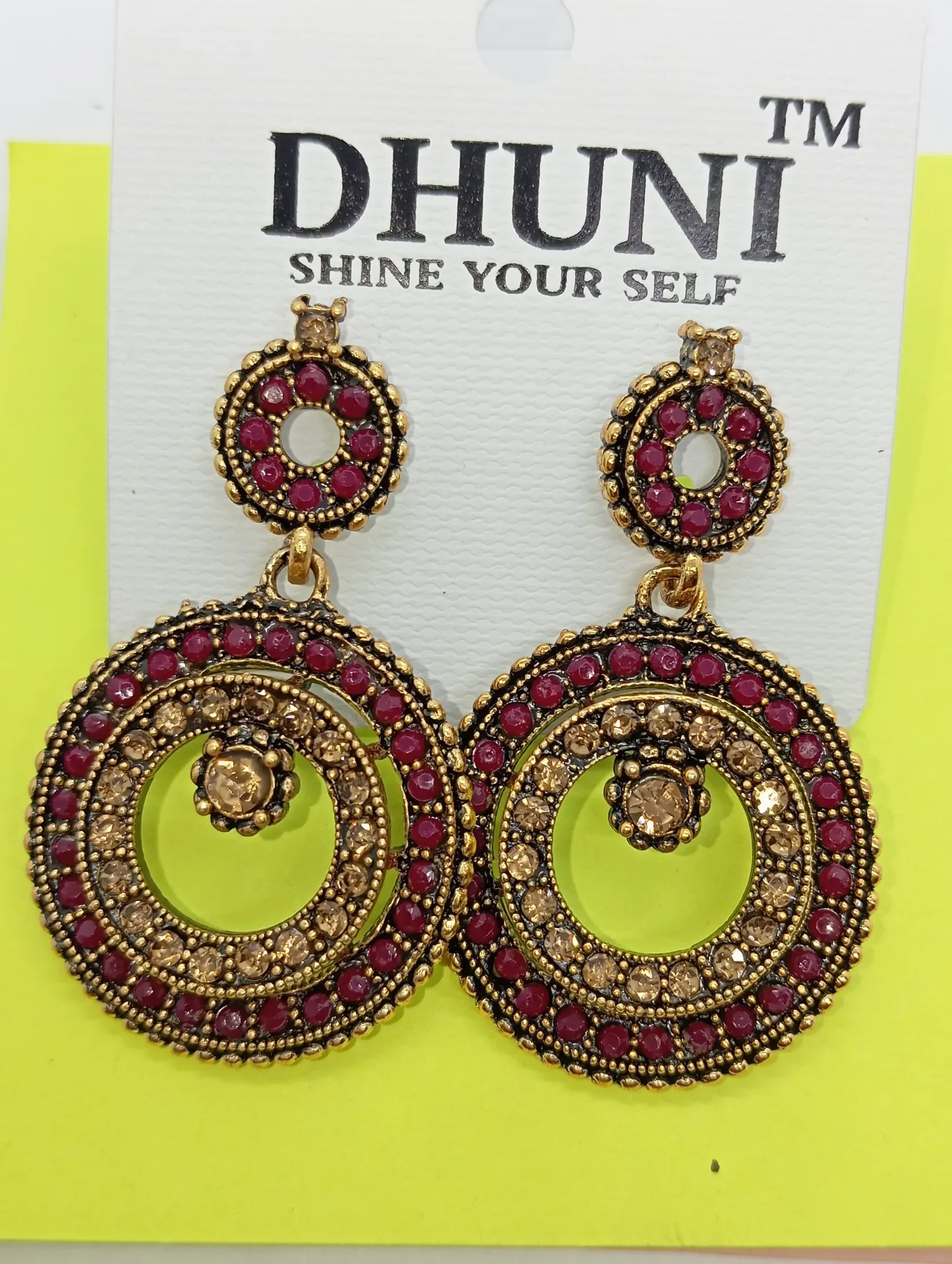 Traditional Antique Gold-Plated Red Stone Dangler Earrings for Women