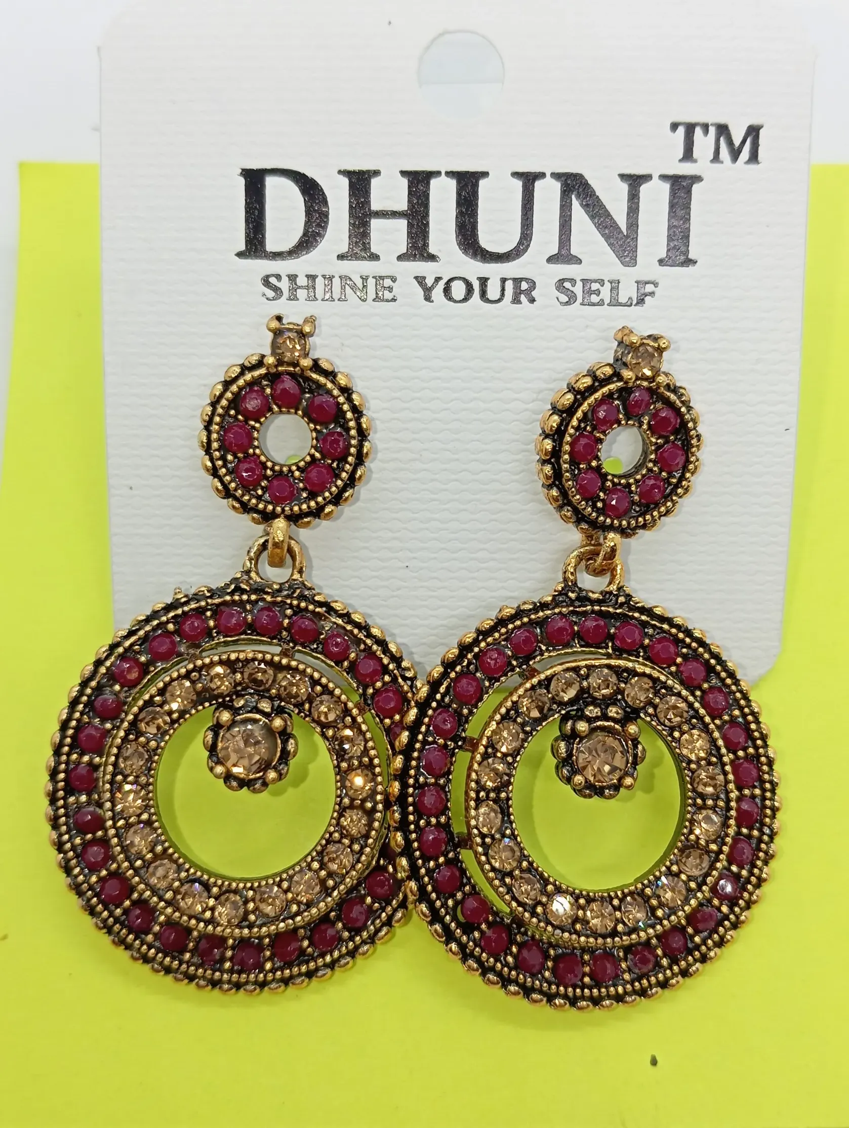 Traditional Antique Gold-Plated Red Stone Dangler Earrings for Women