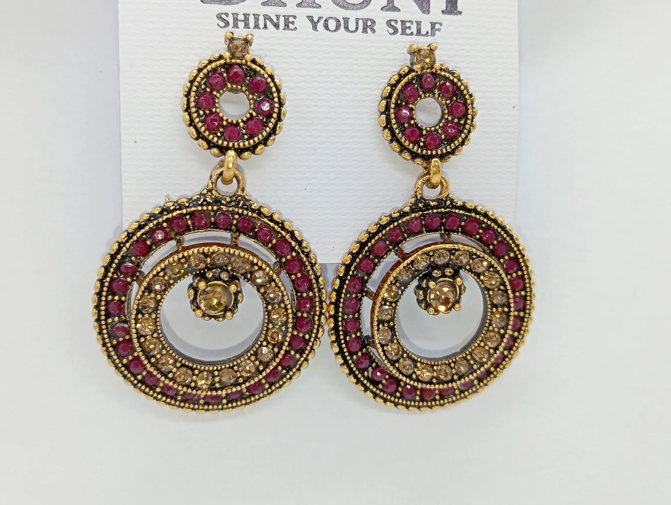 Traditional Antique Gold-Plated Red Stone Dangler Earrings for Women