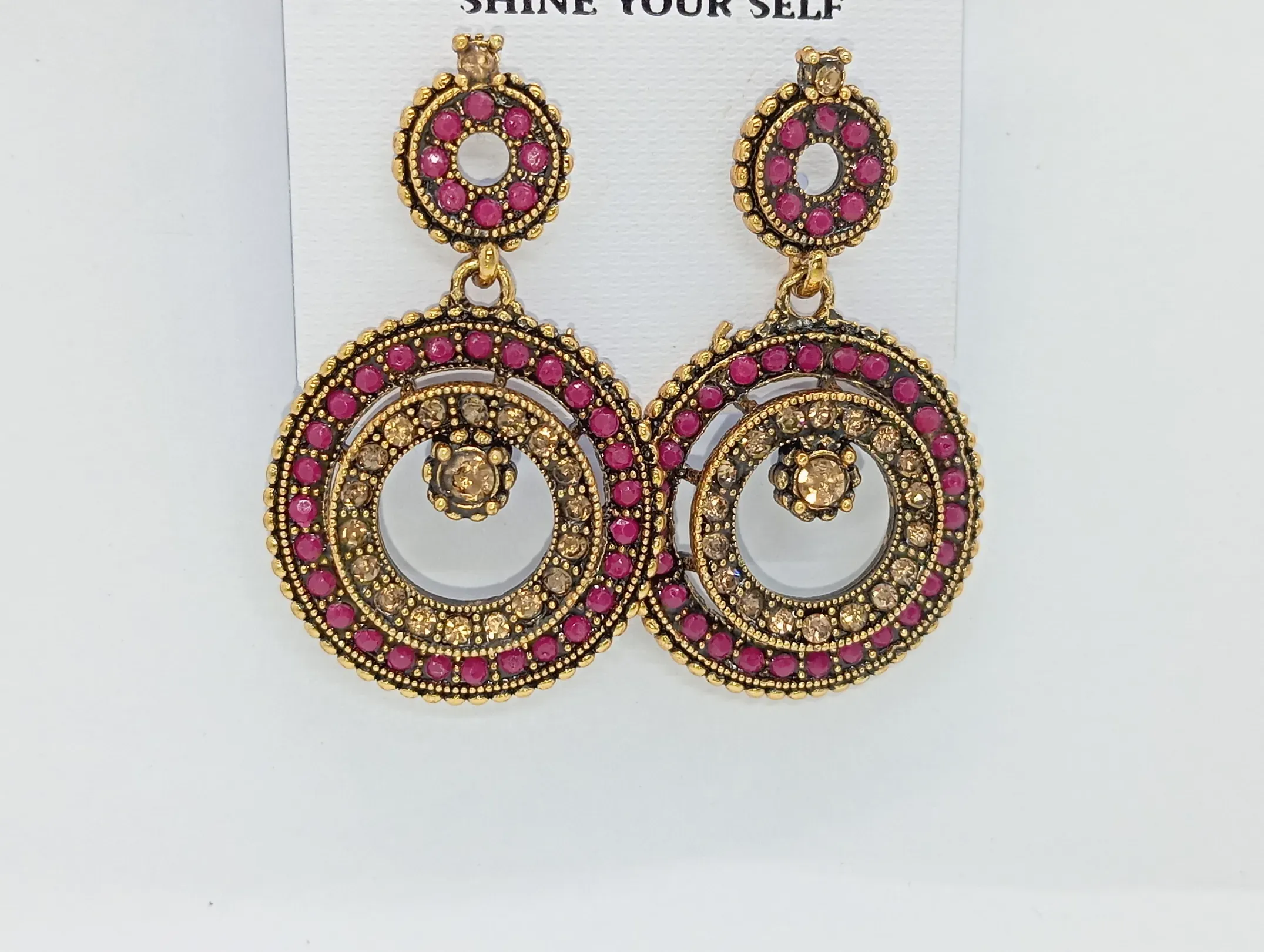 Traditional Antique Gold-Plated Red Stone Dangler Earrings for Women