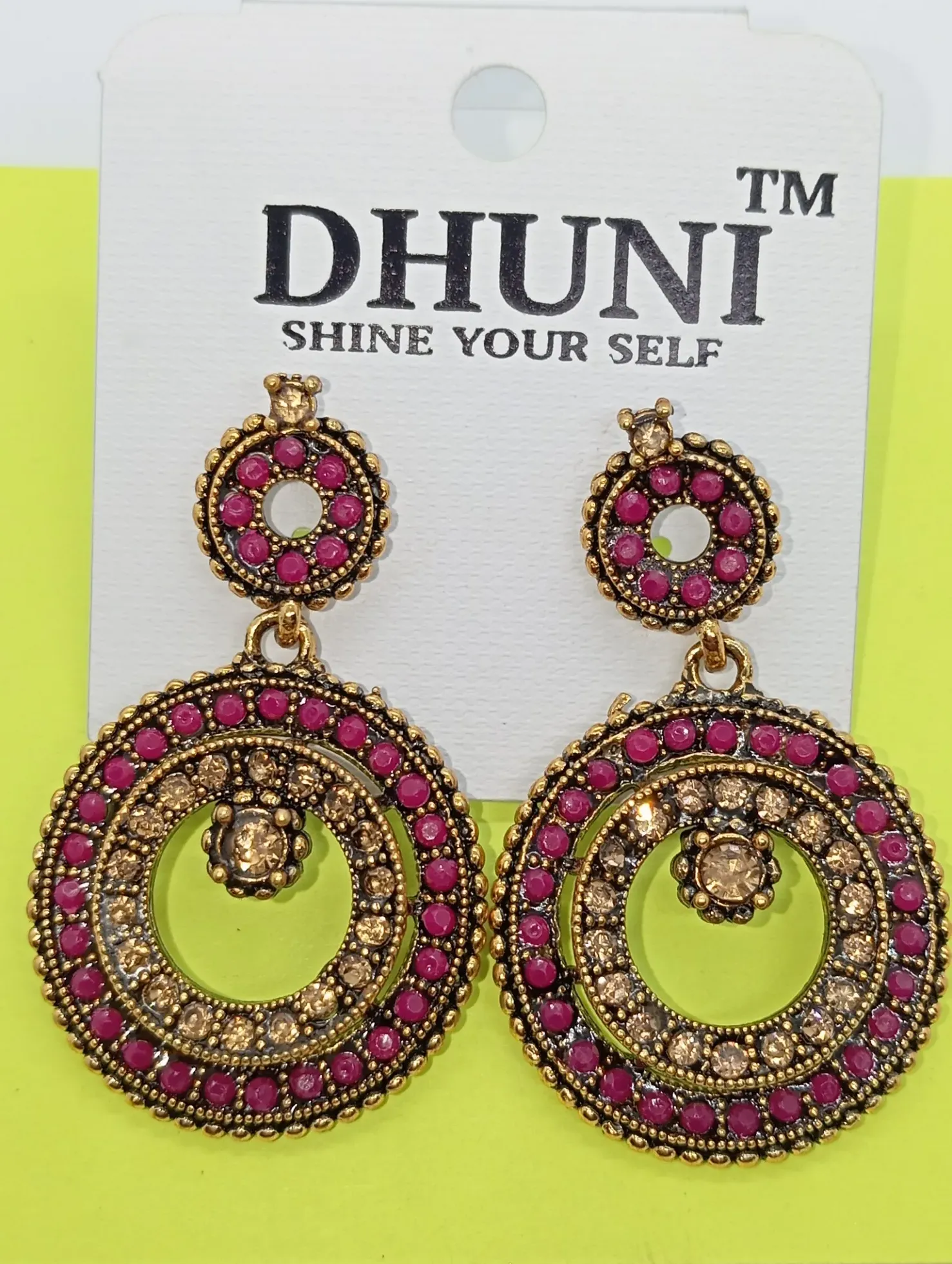 Traditional Antique Gold-Plated Red Stone Dangler Earrings for Women