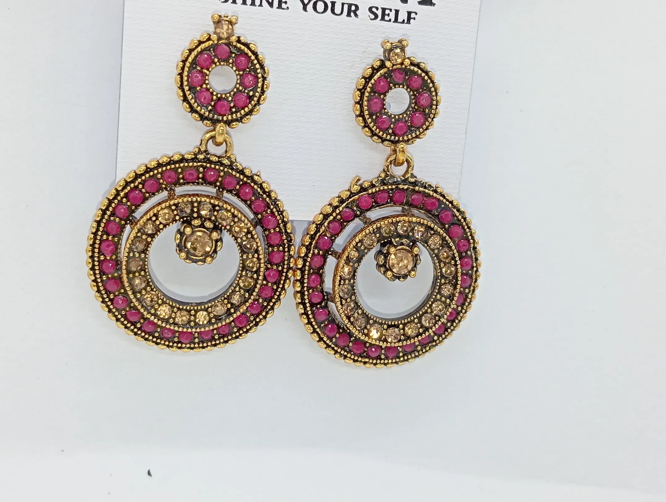 Traditional Antique Gold-Plated Red Stone Dangler Earrings for Women