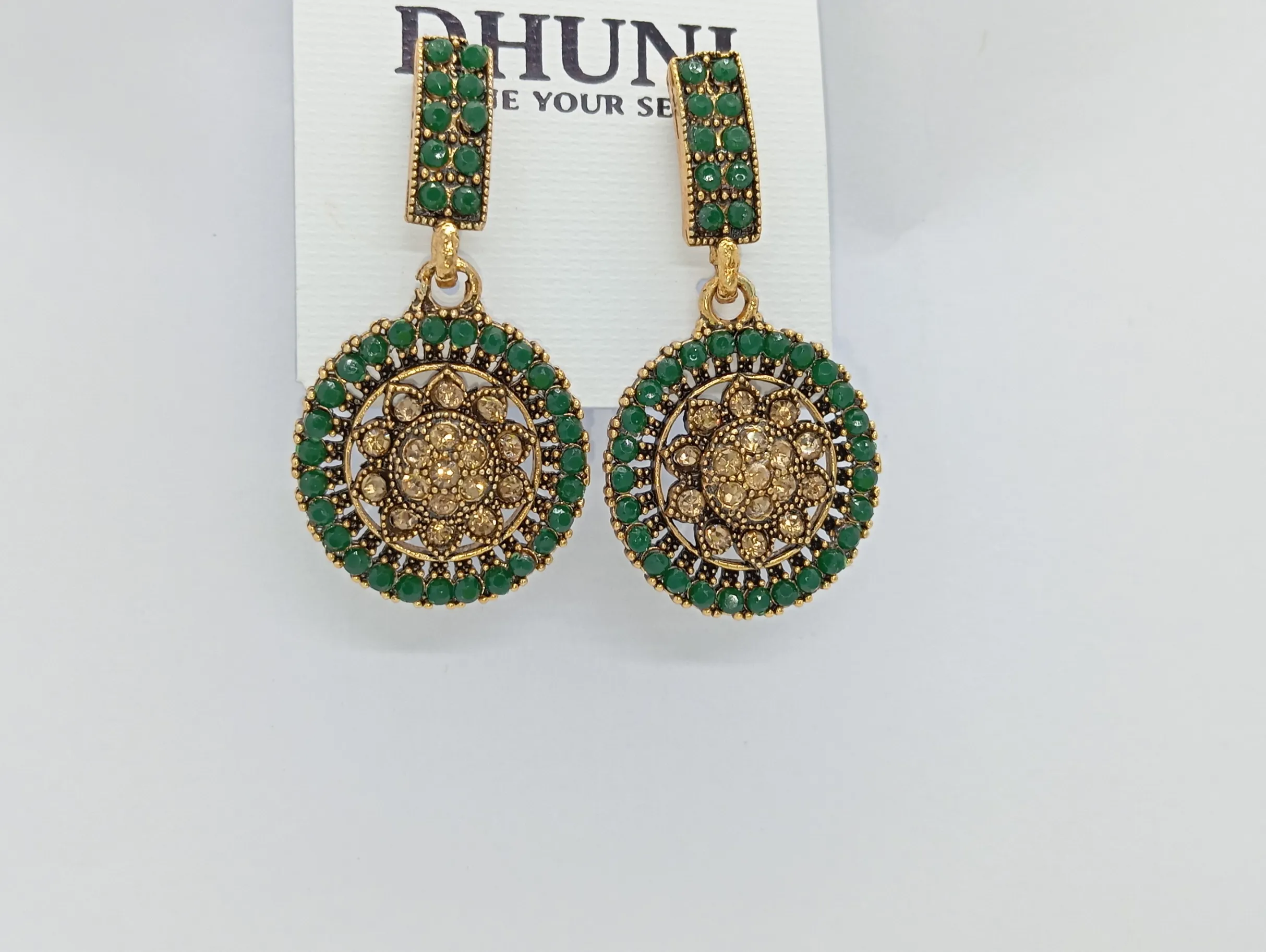Dhuni Green Stone Earrings