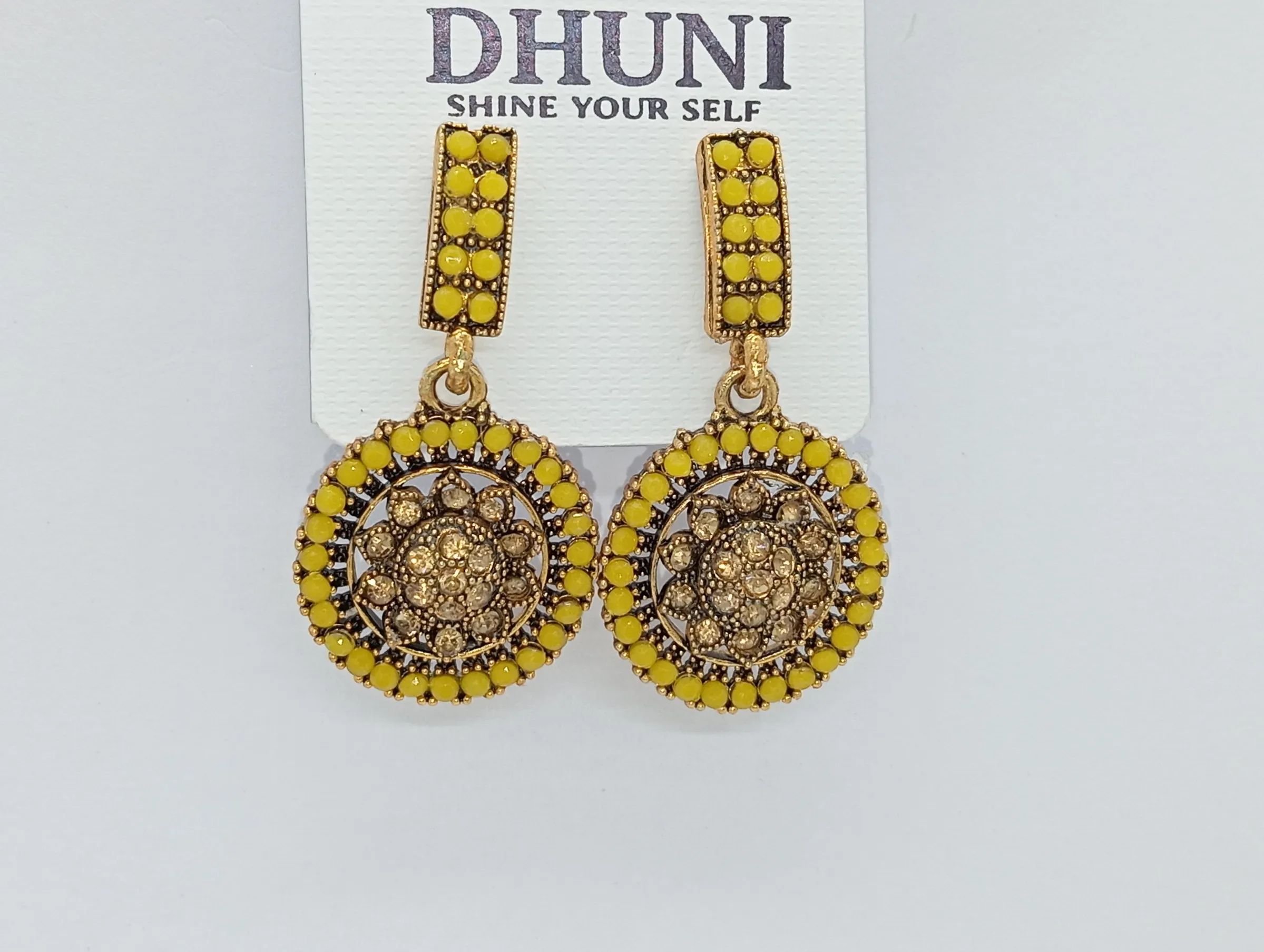 Dhunki Yellow Stone Earrings