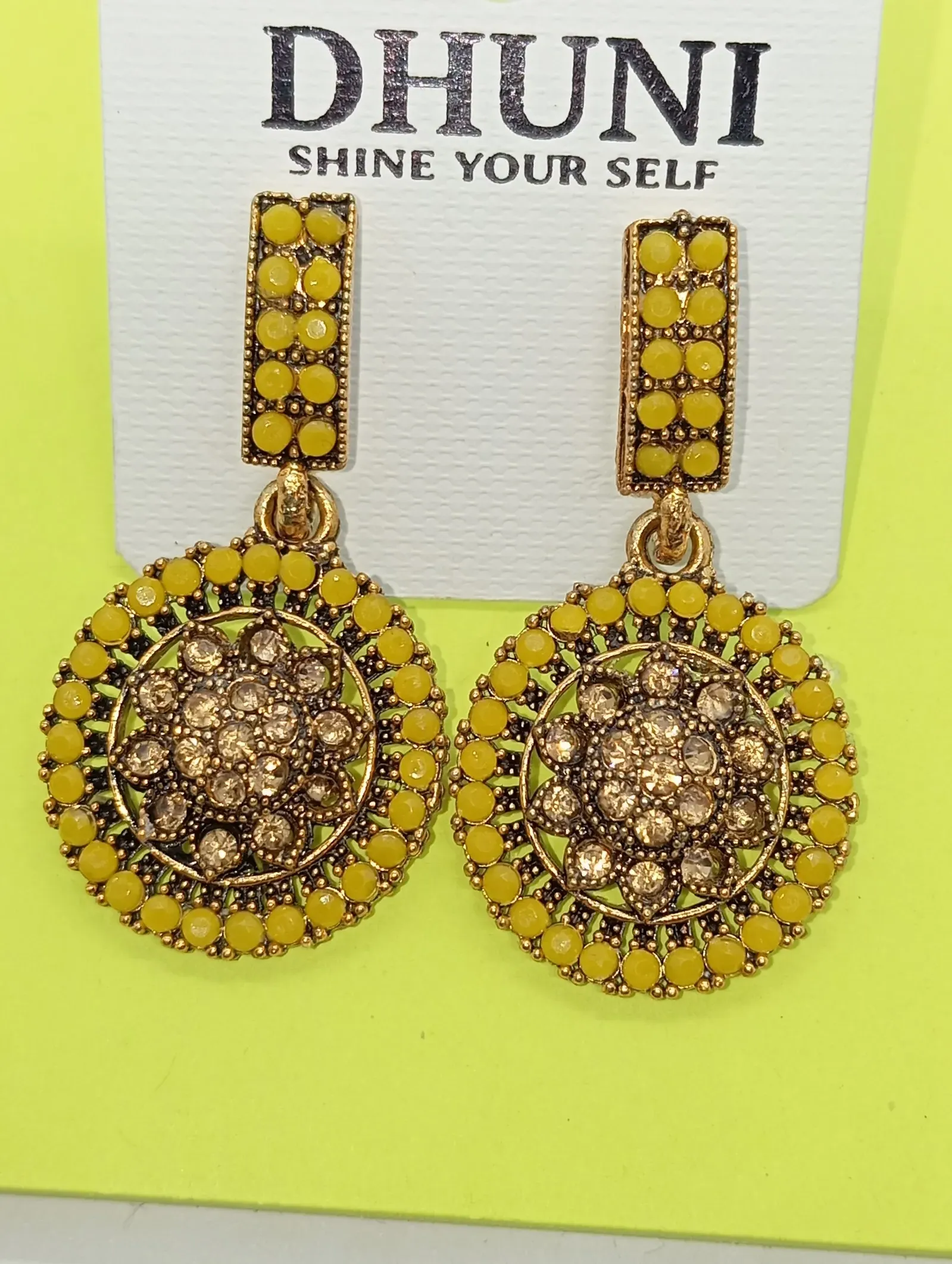 Dhunki Yellow Stone Earrings
