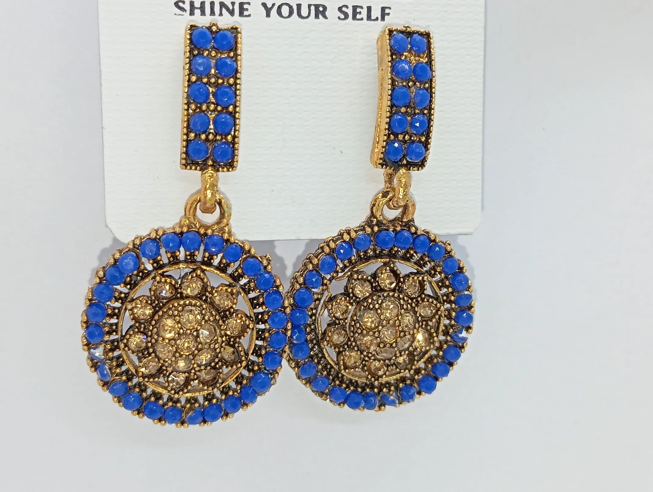 Blue and Gold Dangle Earrings