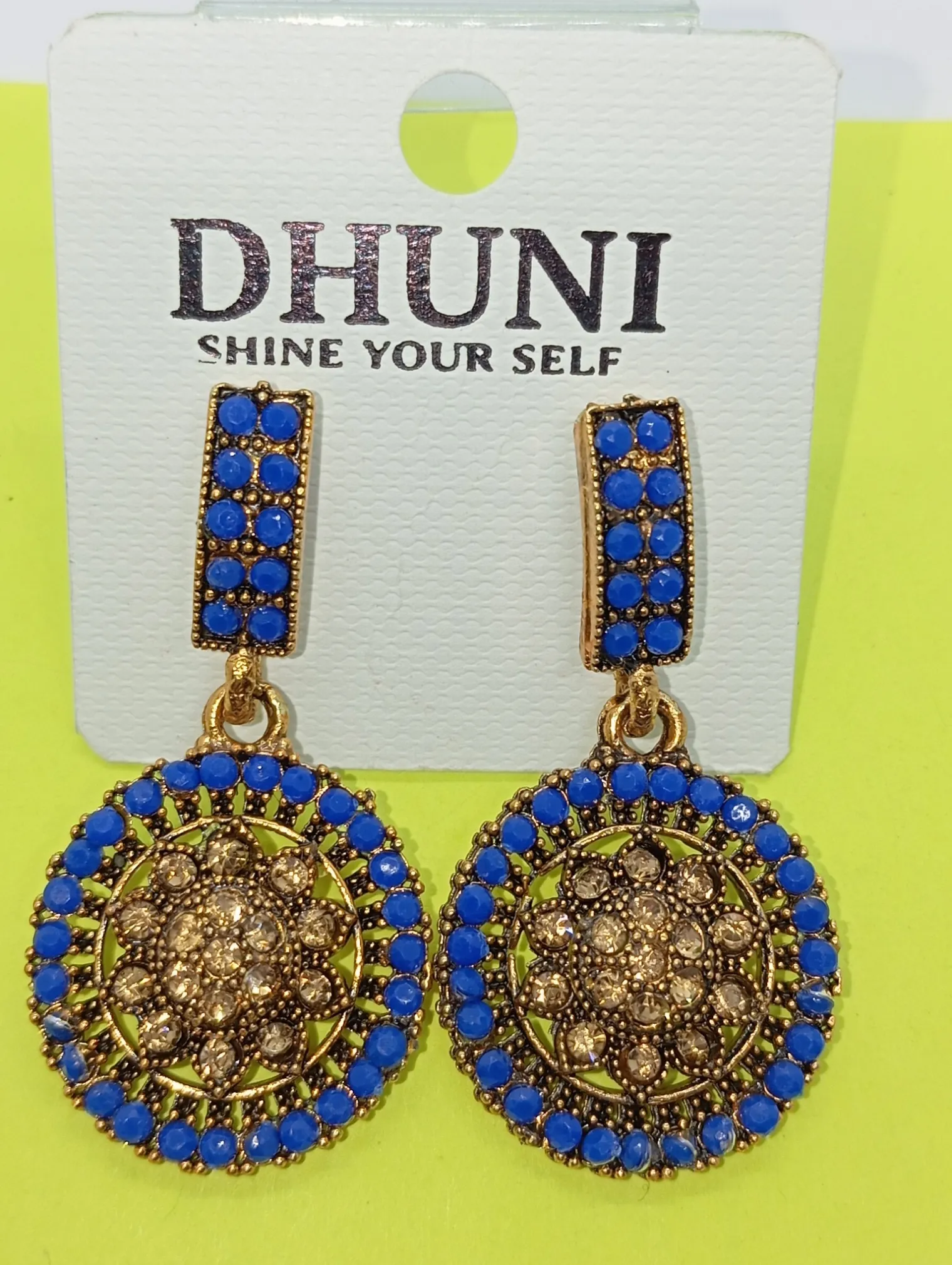 Blue and Gold Dangle Earrings
