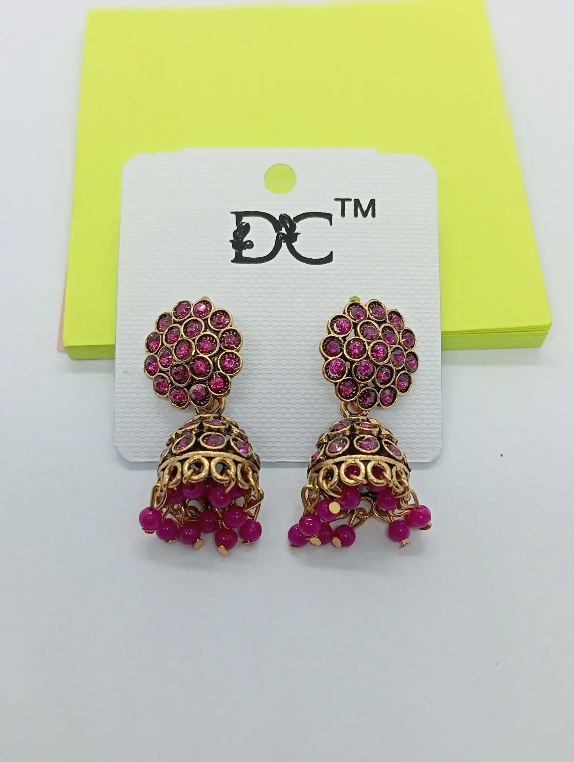 Pink Stone Jhumka Earrings