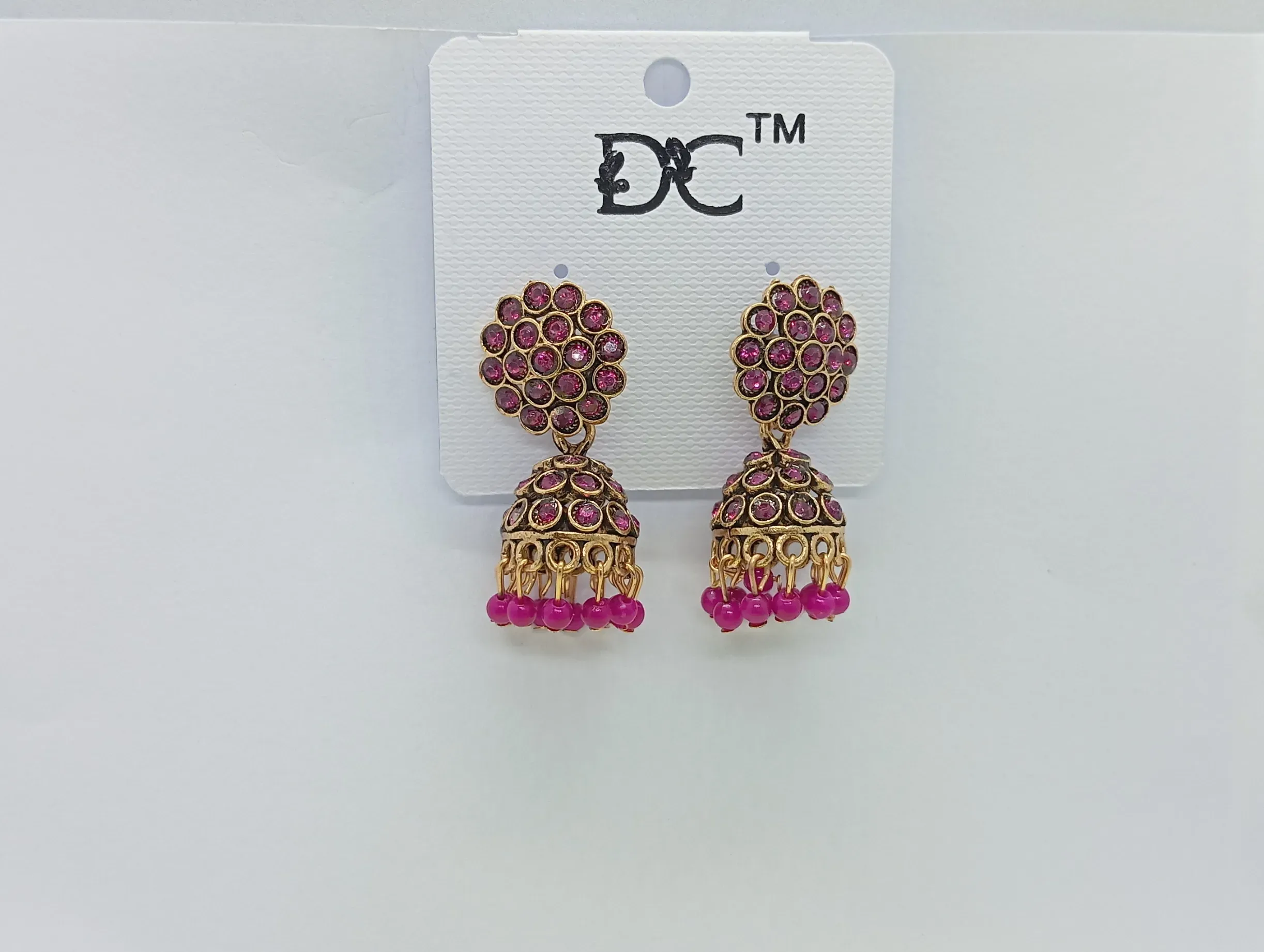 Pink Stone Jhumka Earrings