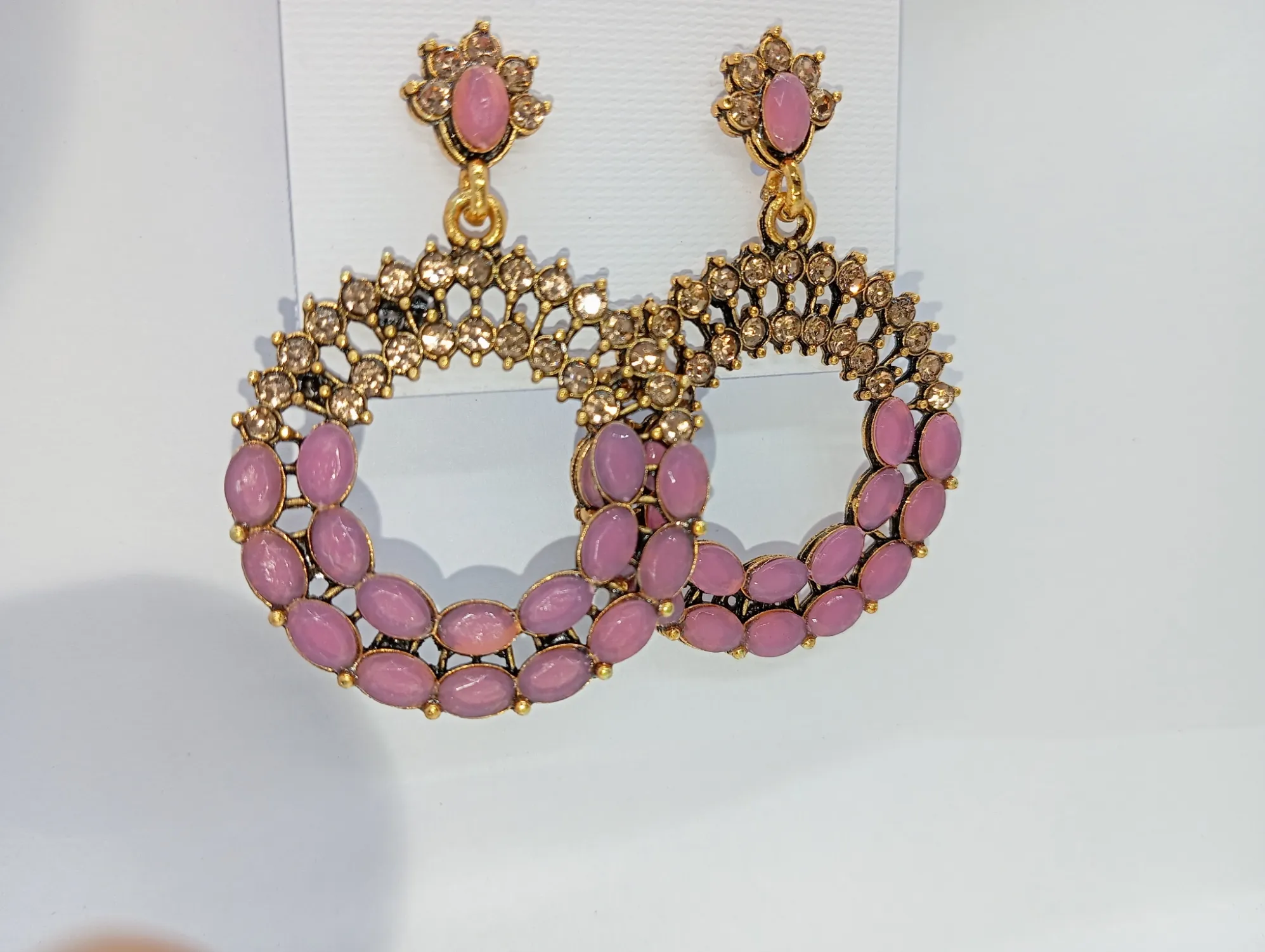 Pink Stone Studded Jhumka Earrings