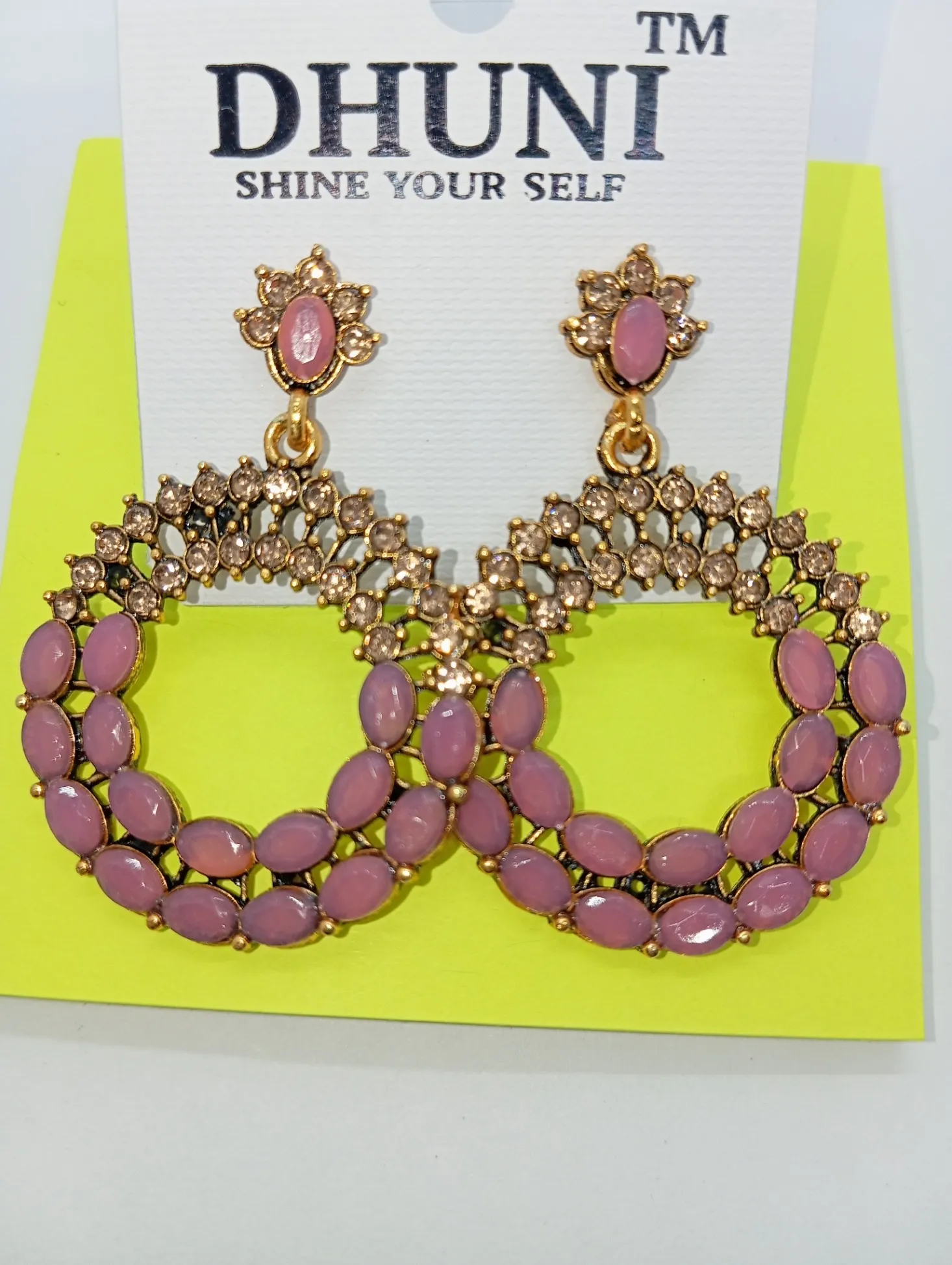 Pink Stone Studded Jhumka Earrings