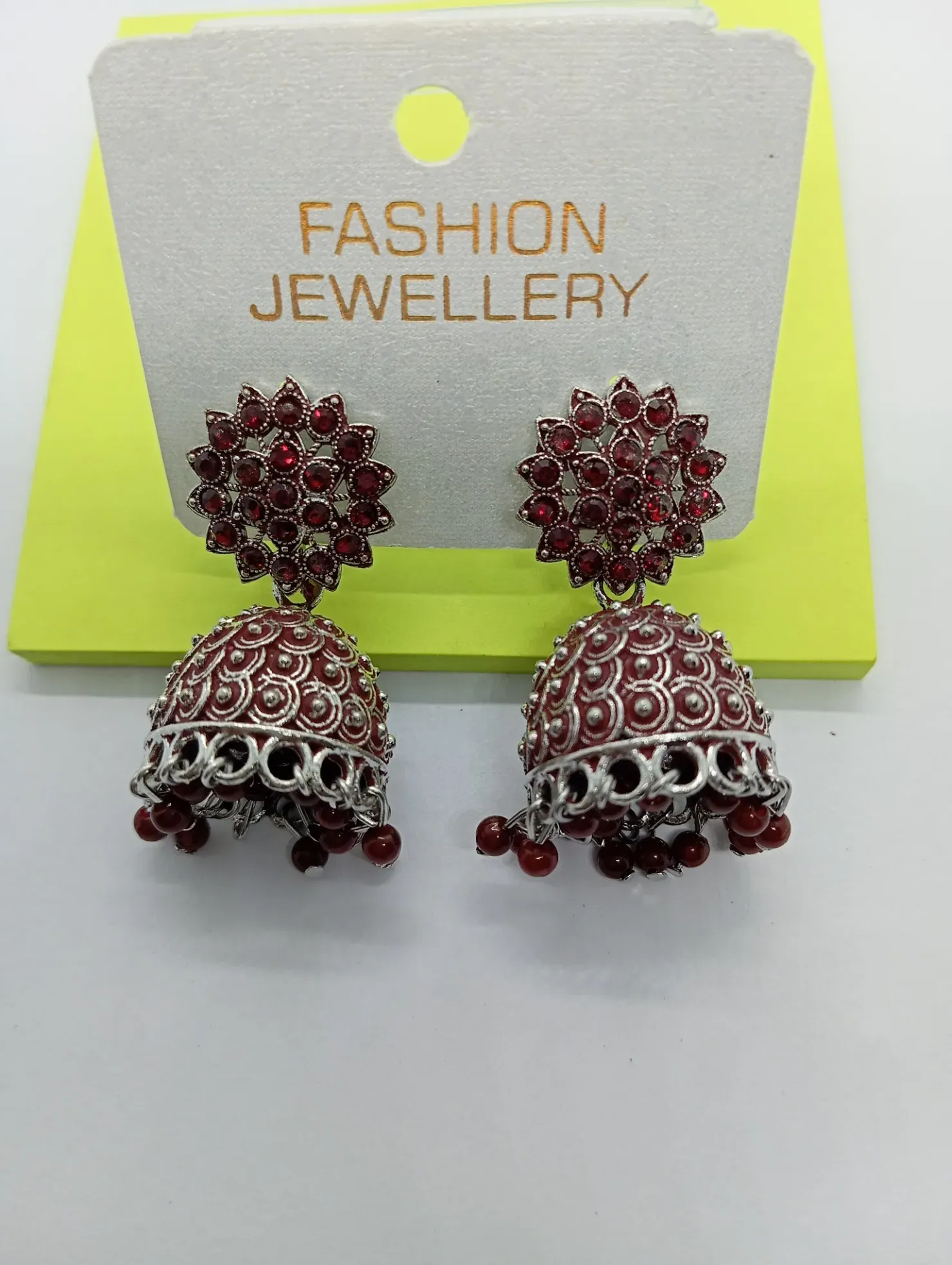 Red Stone Jhumka Earrings