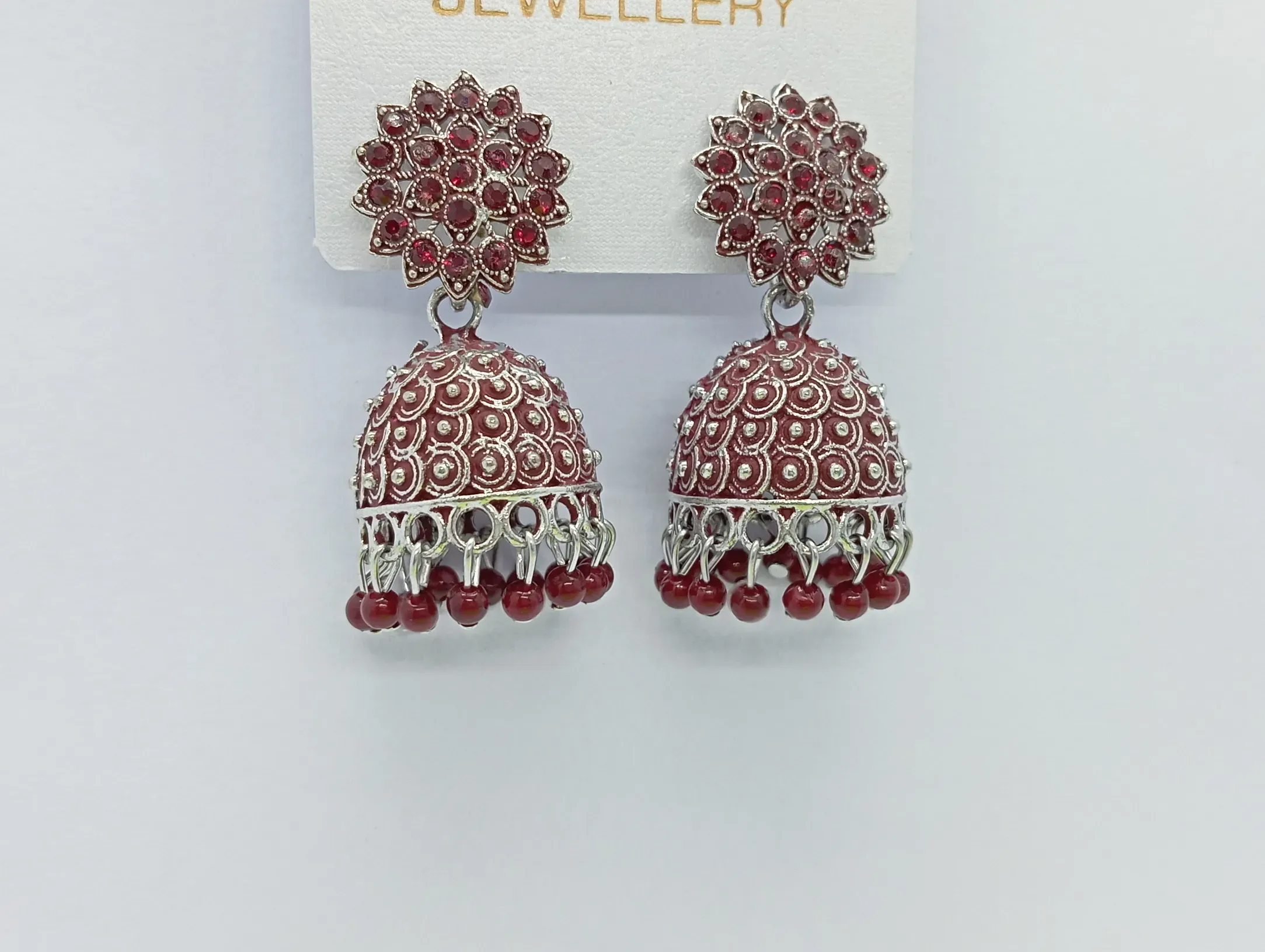Red Stone Jhumka Earrings