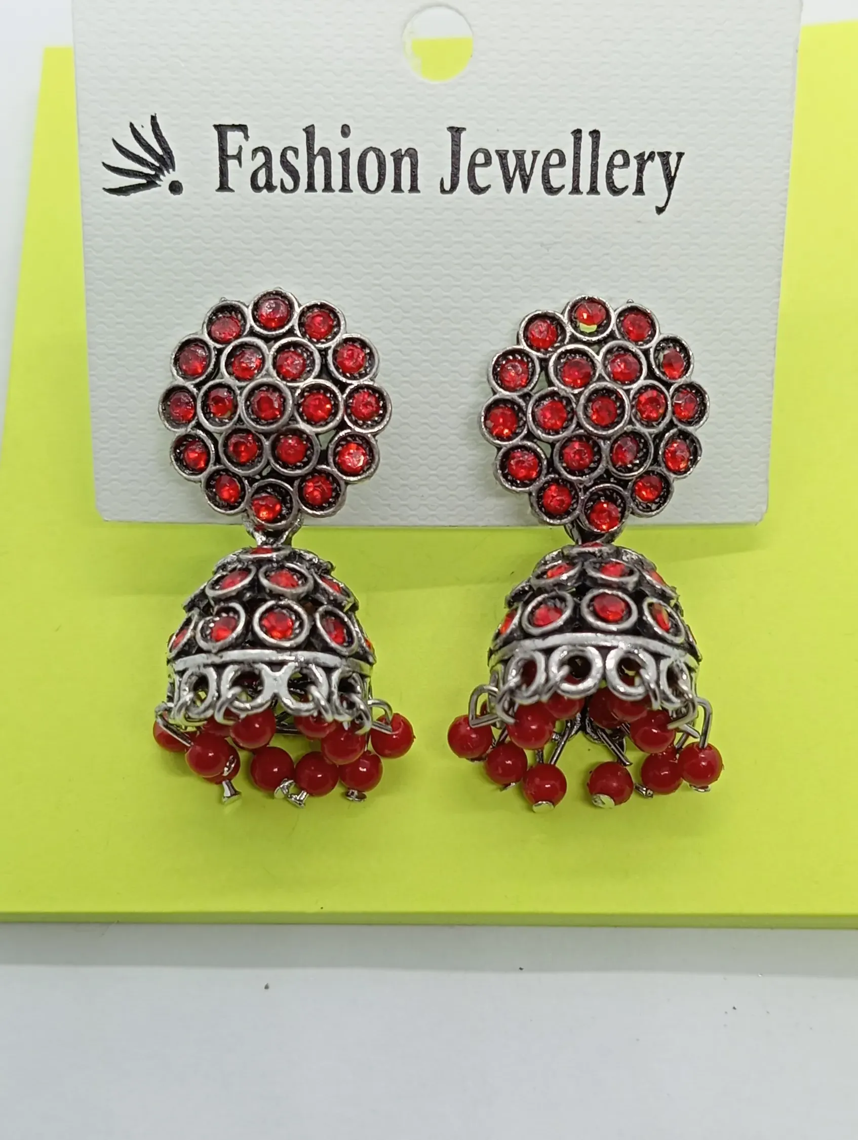 Red Stone Jhumka Earrings