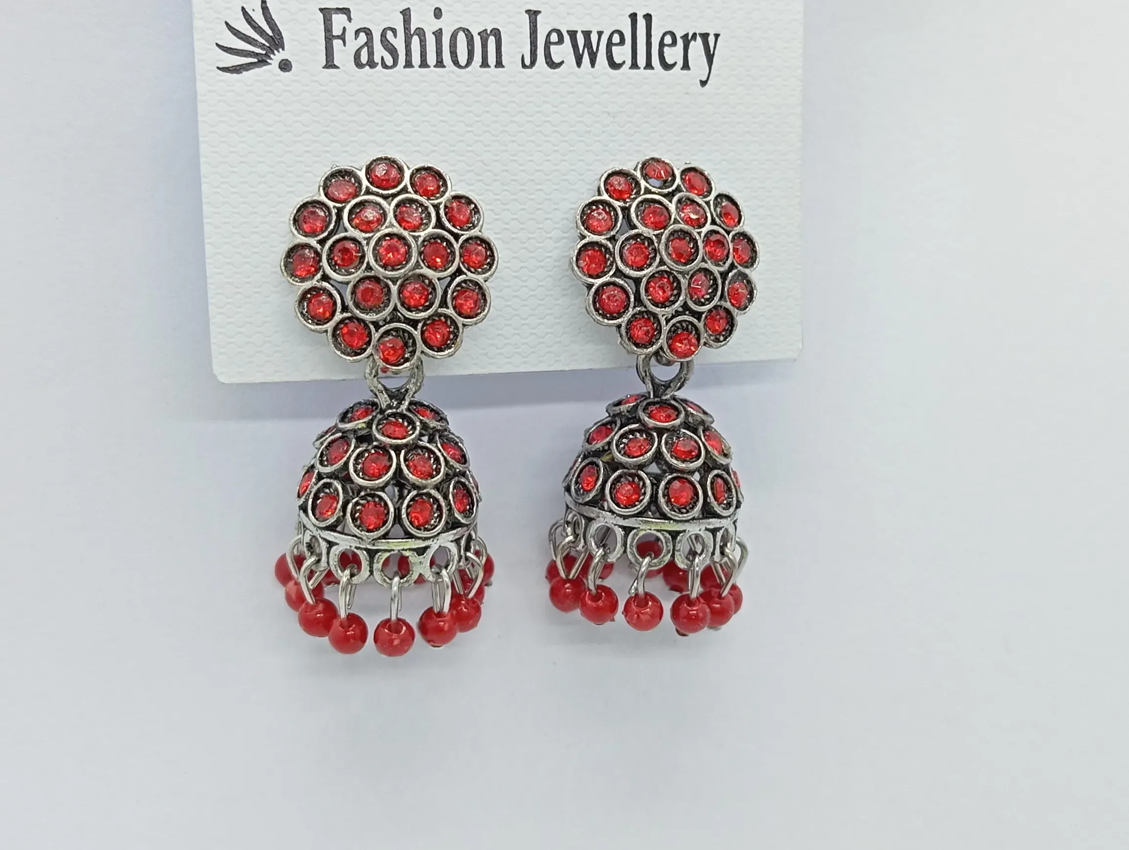 Red Stone Jhumka Earrings