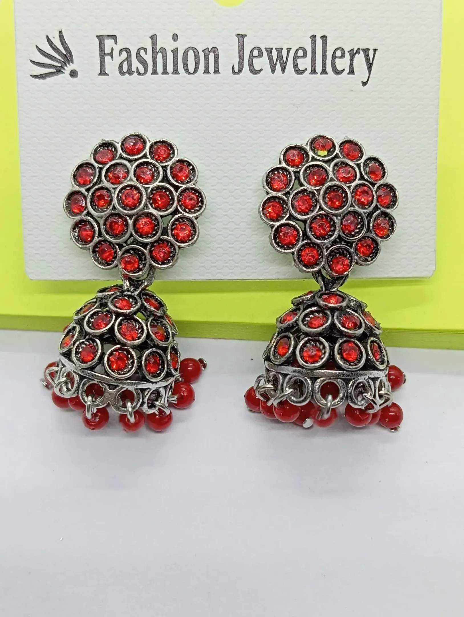 Red Stone Jhumka Earrings