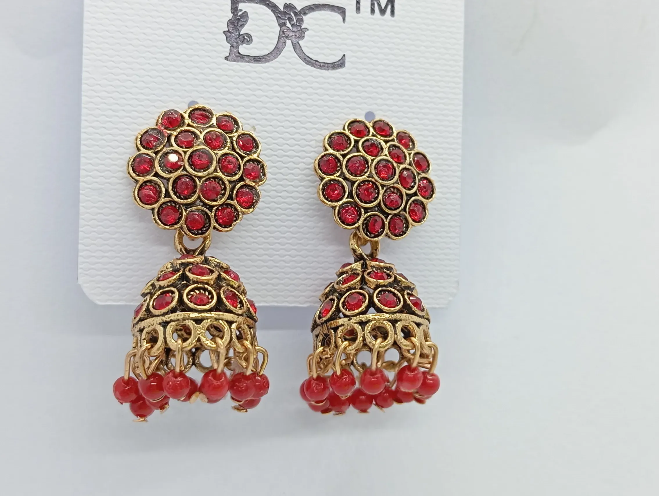Red Stone Jhumka Earrings