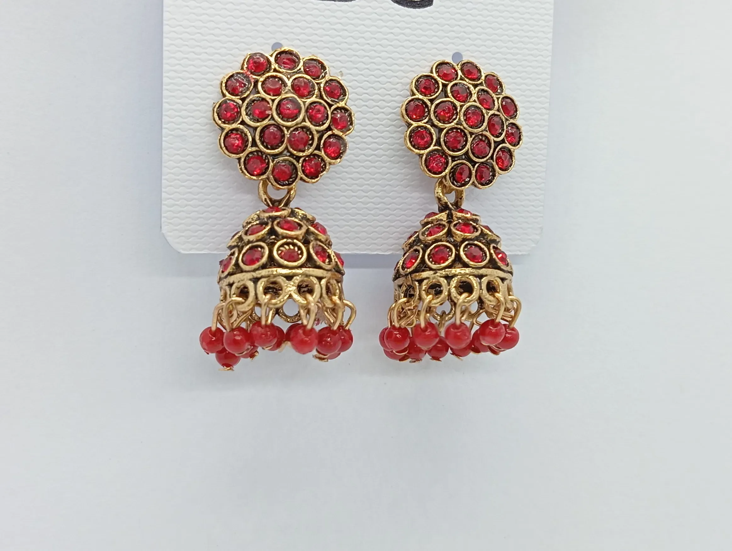 Red Stone Jhumka Earrings