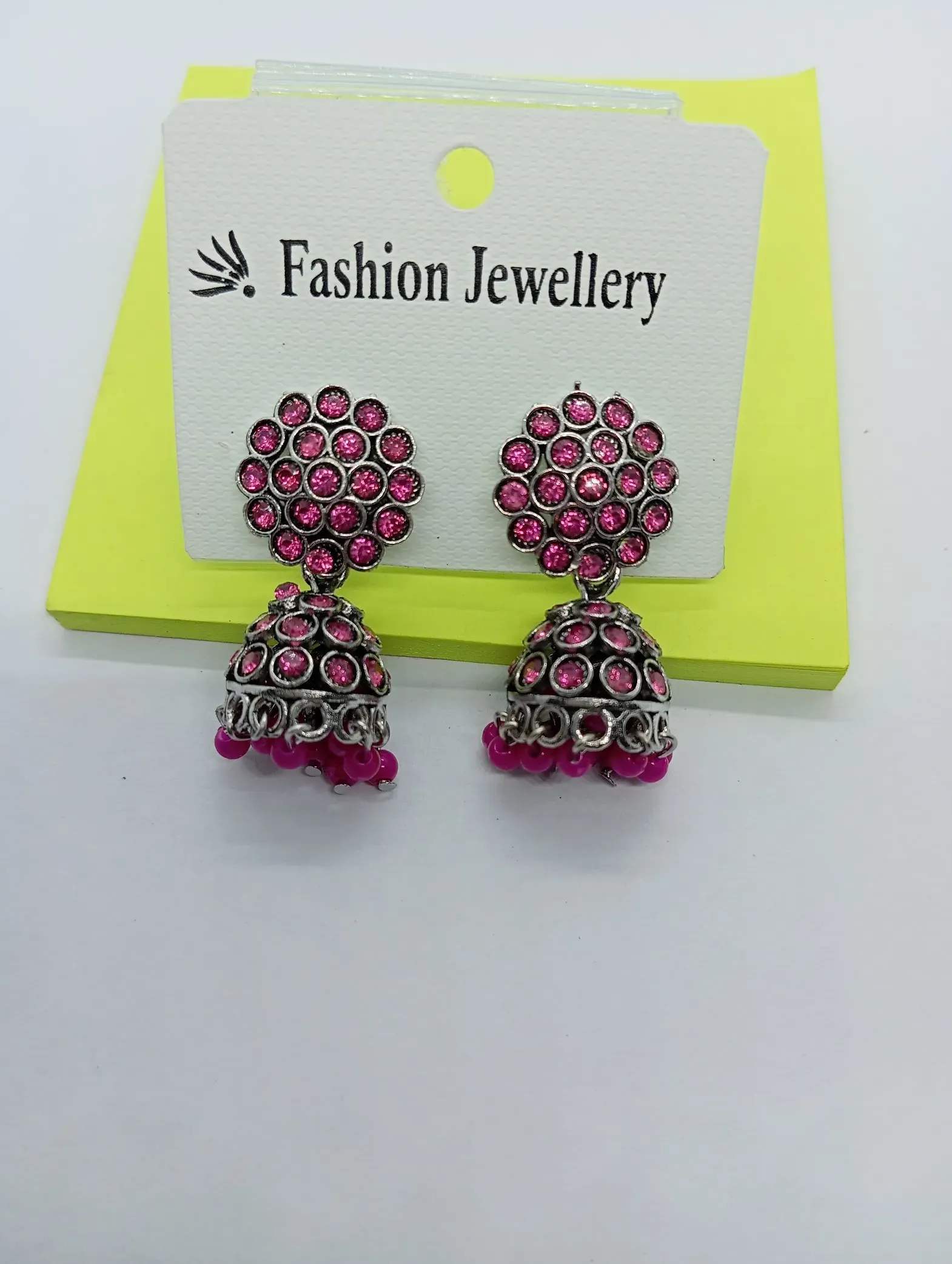 Pink Stone Jhumka Earrings