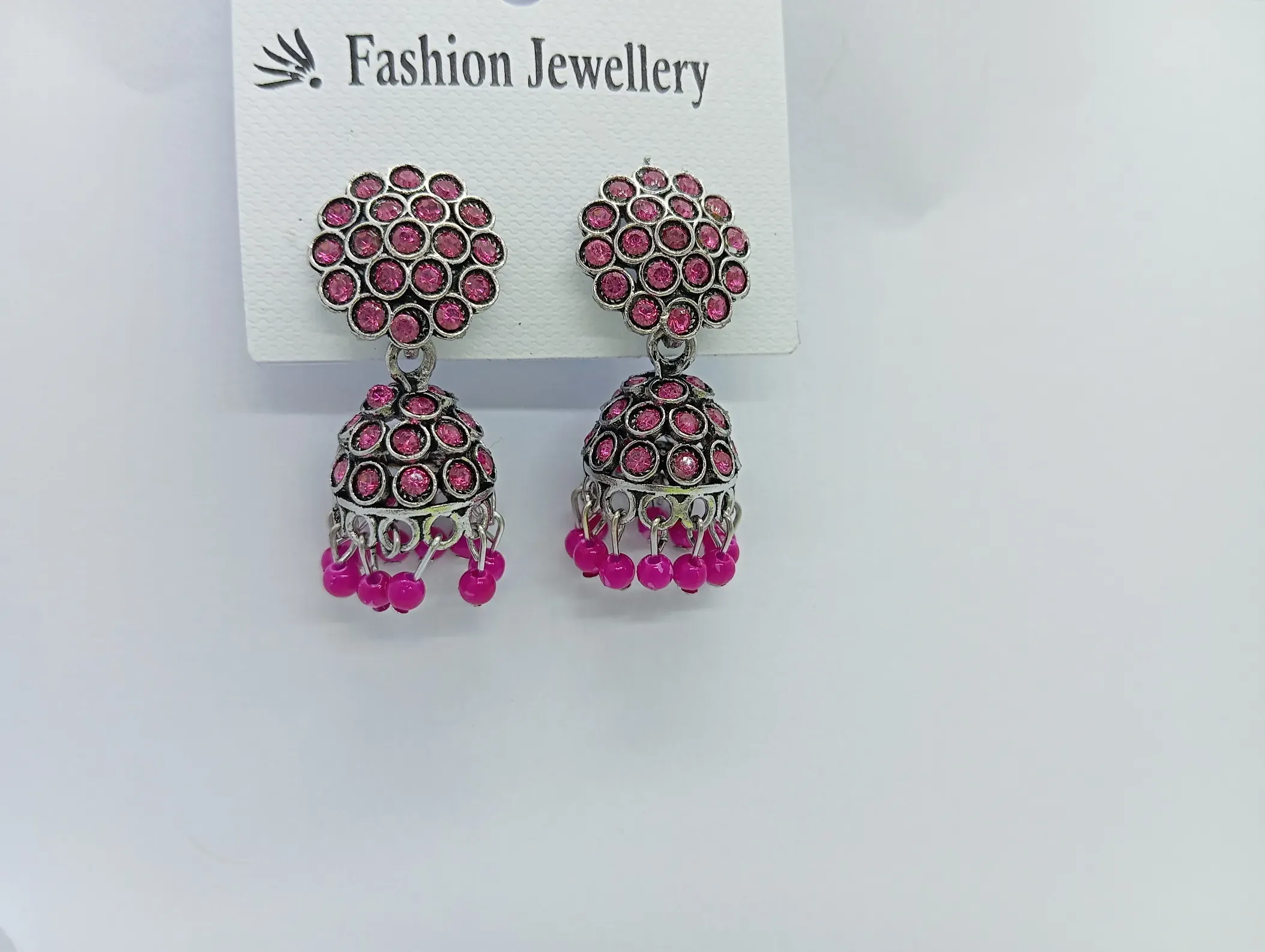 Pink Stone Jhumka Earrings