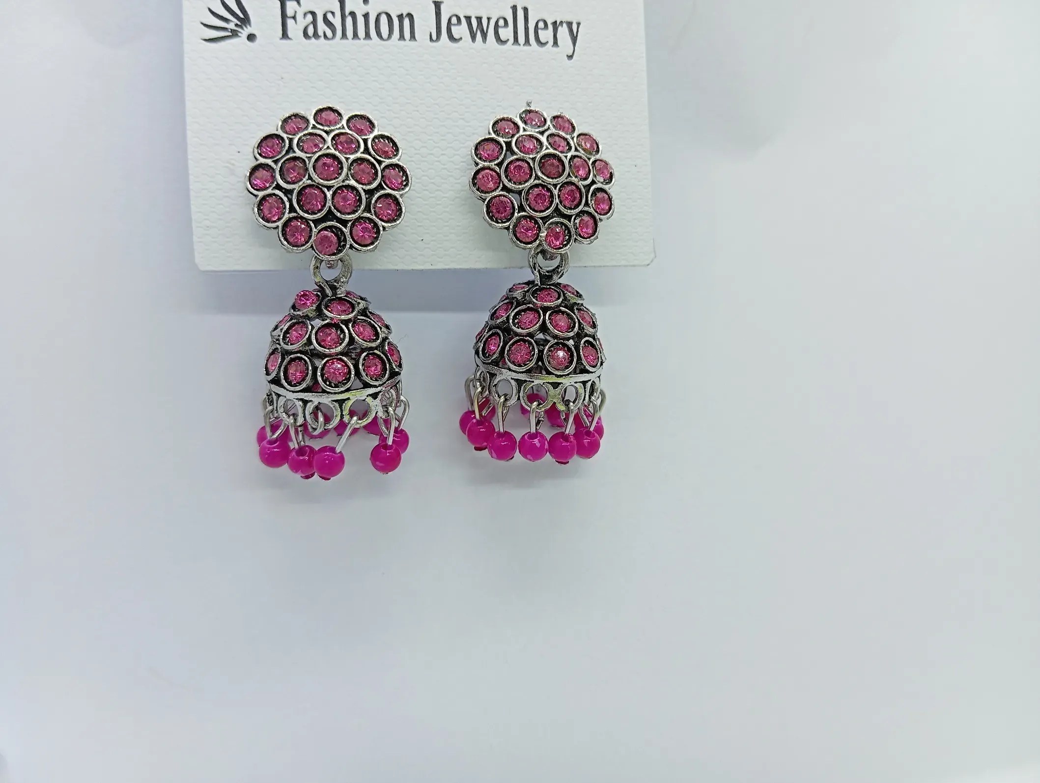 Pink Stone Jhumka Earrings