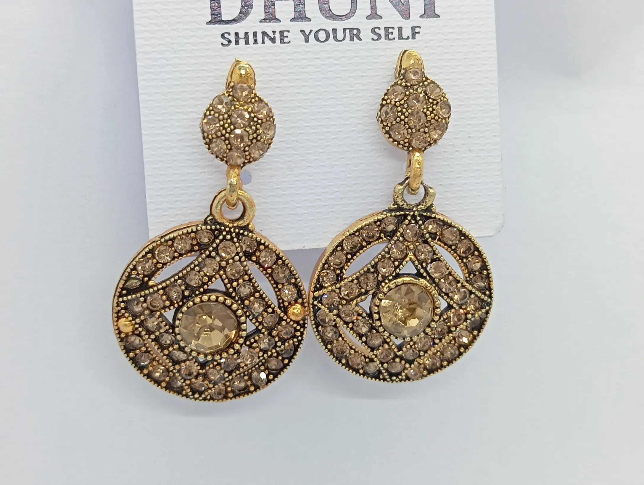 Gold-Tone Stone Studded Earrings