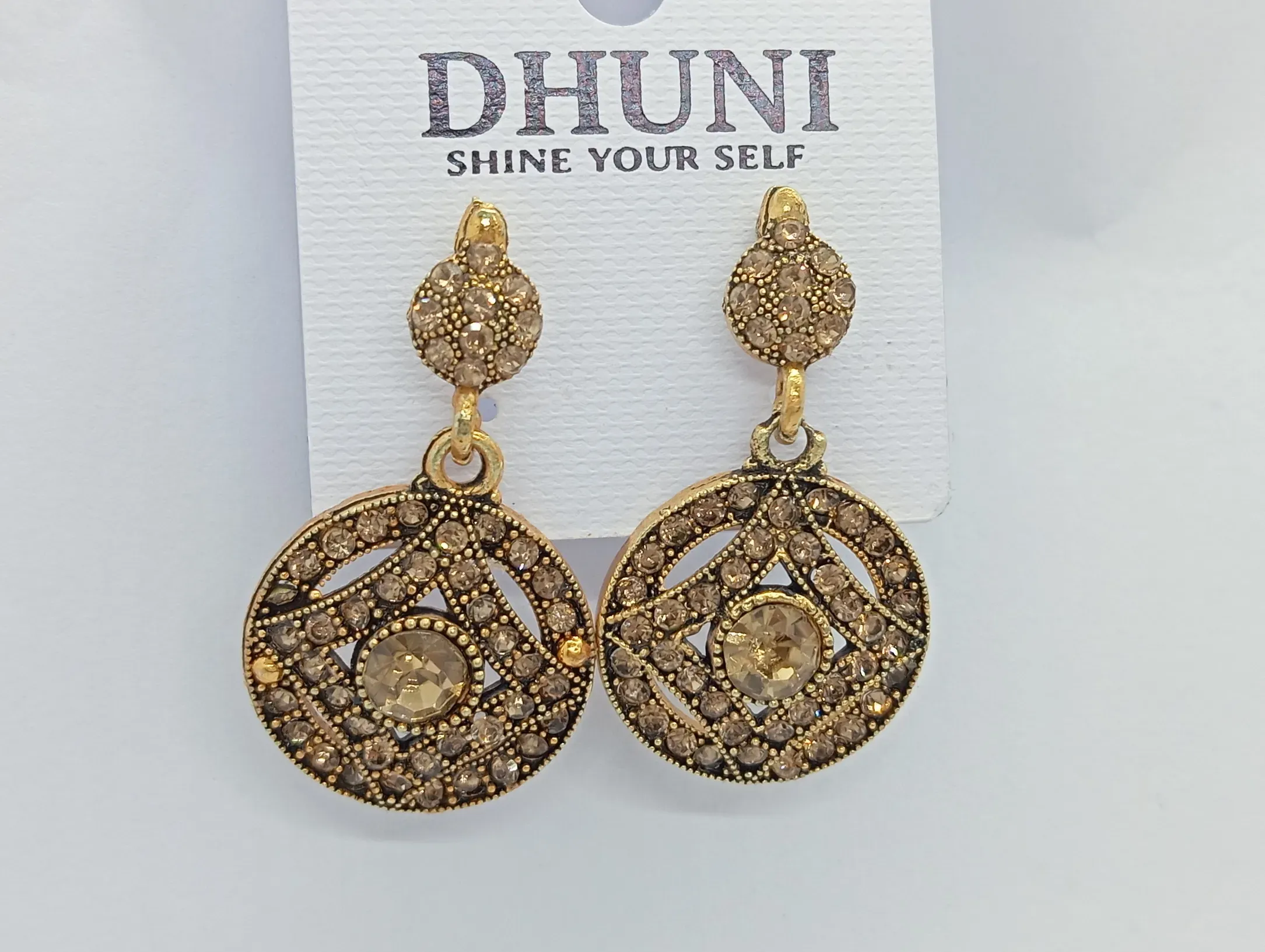Gold-Tone Stone Studded Earrings