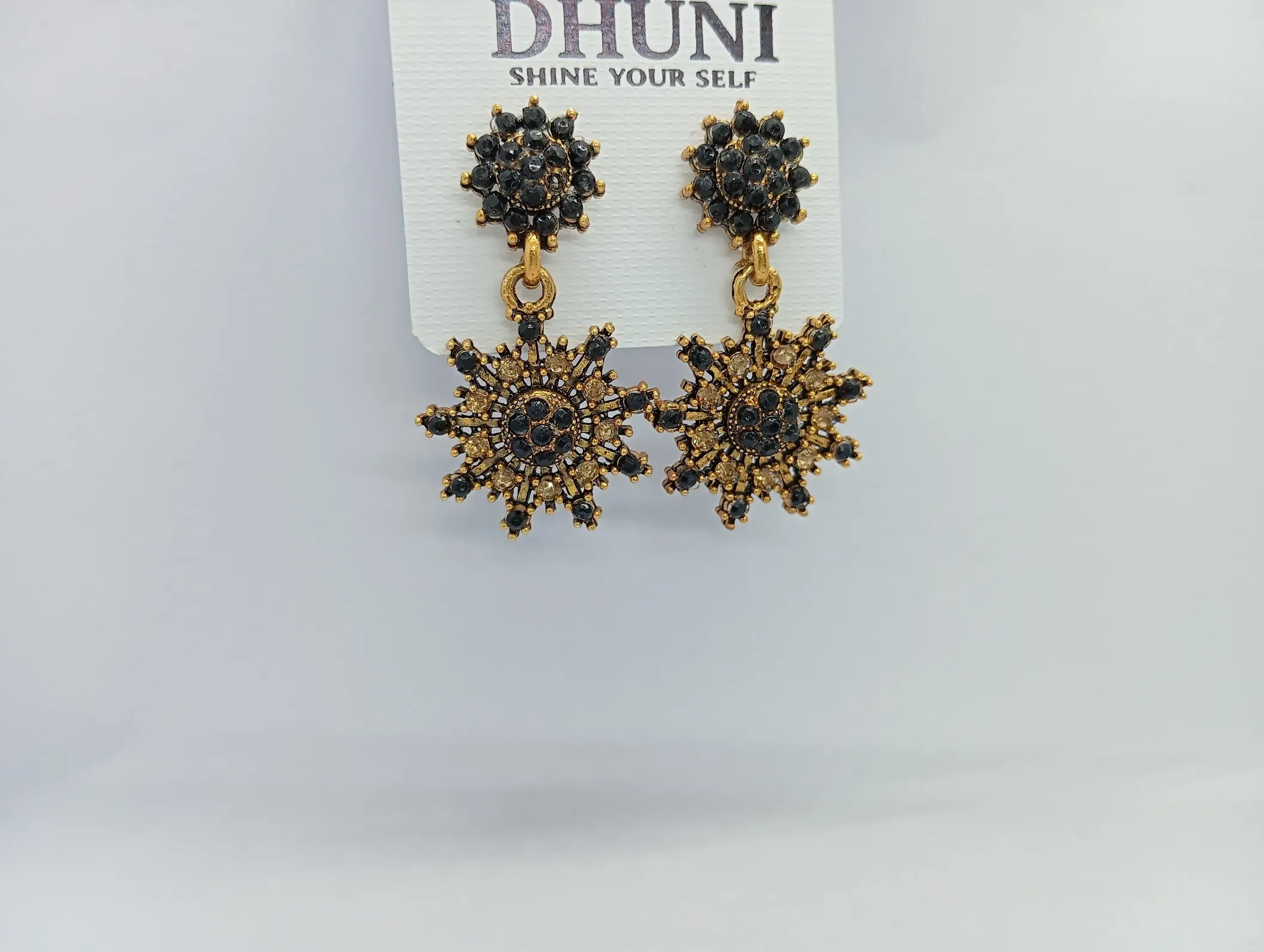 Dhuni Black Stone Studded Earrings