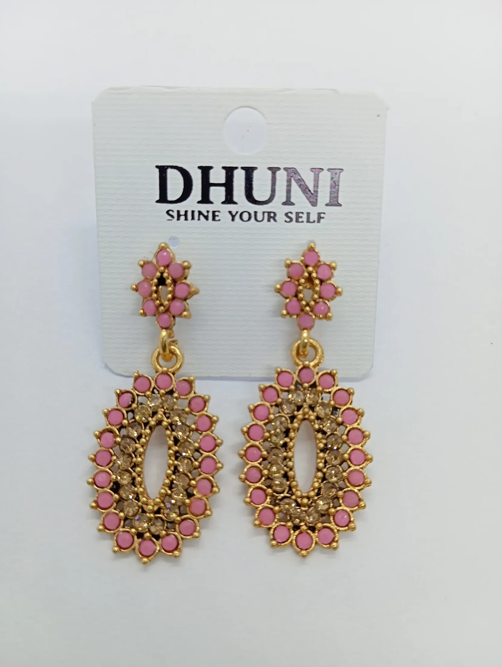 Dhuni Pink Stone Studded Earrings