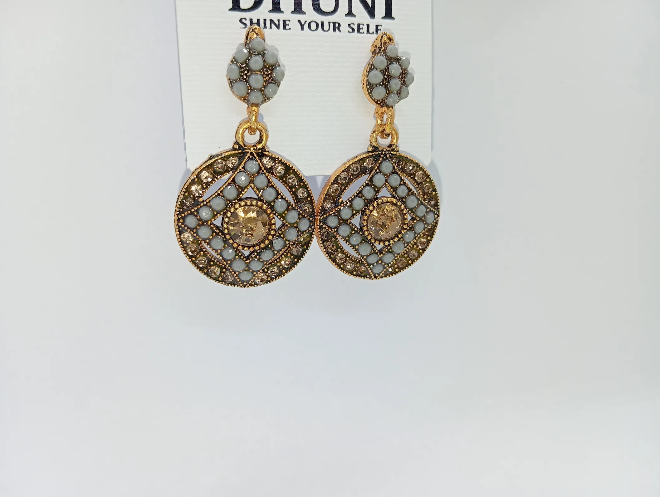 Antique Gold Finish Round Earrings