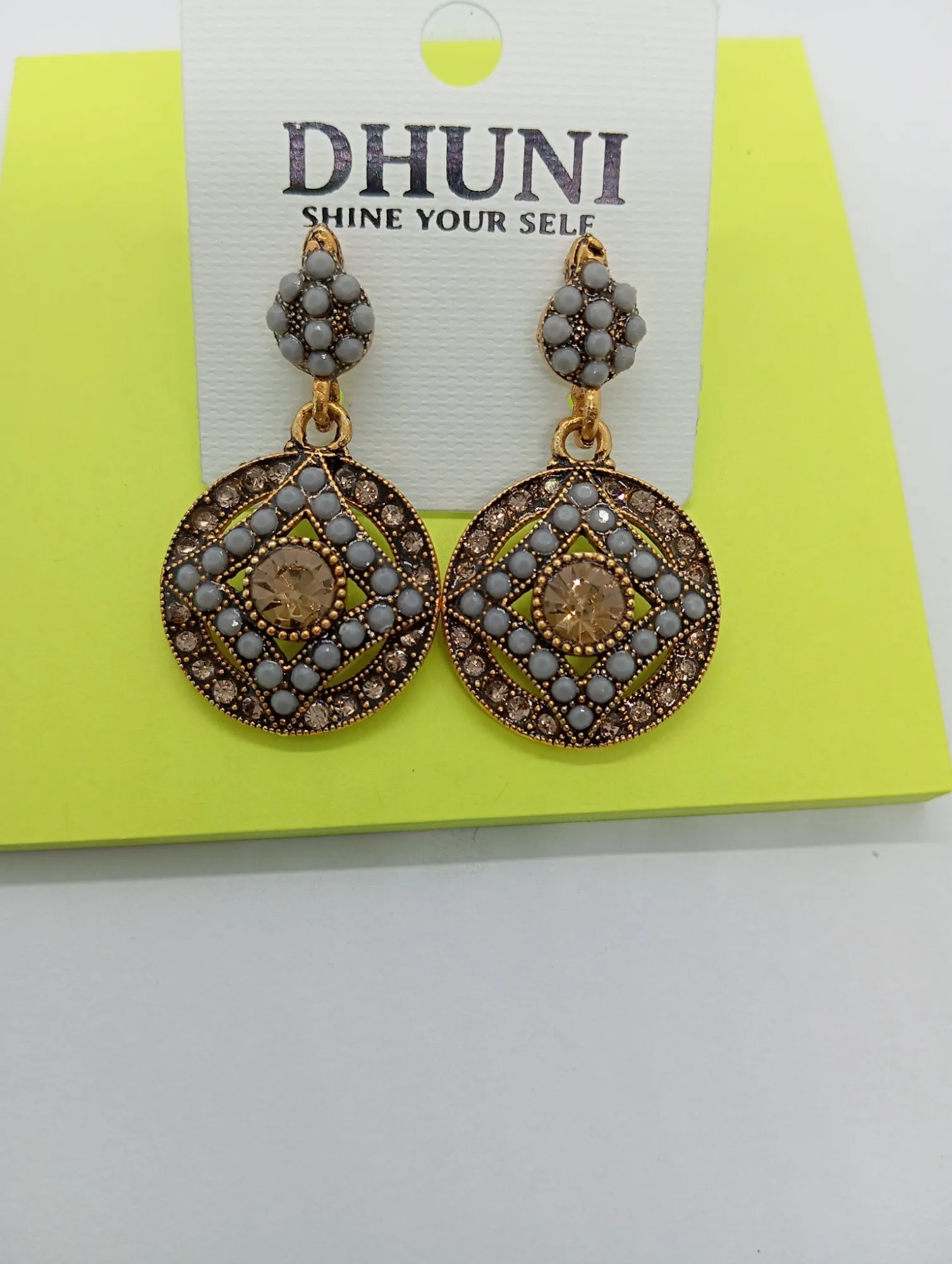 Antique Gold Finish Round Earrings