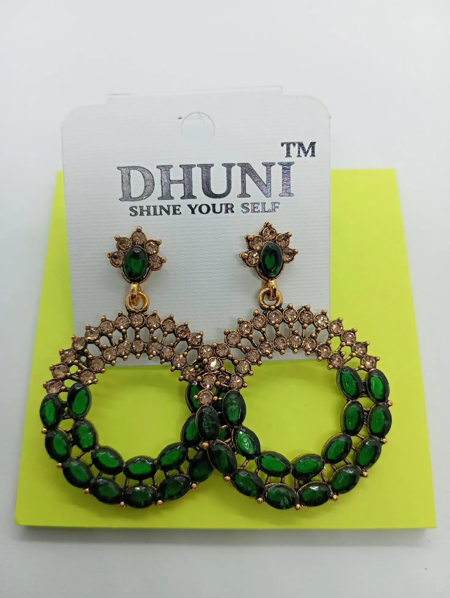 Dhuni Green Stone Studded Earrings