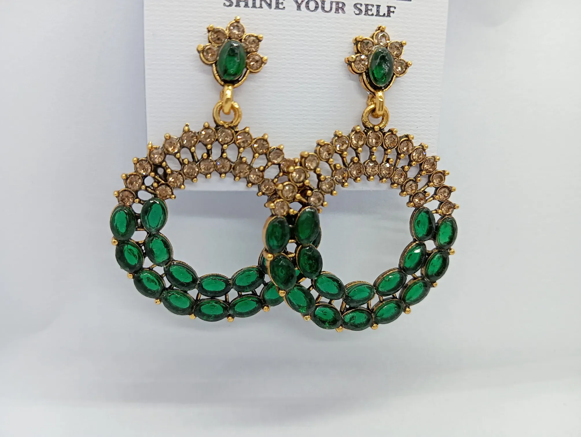 Dhuni Green Stone Studded Earrings