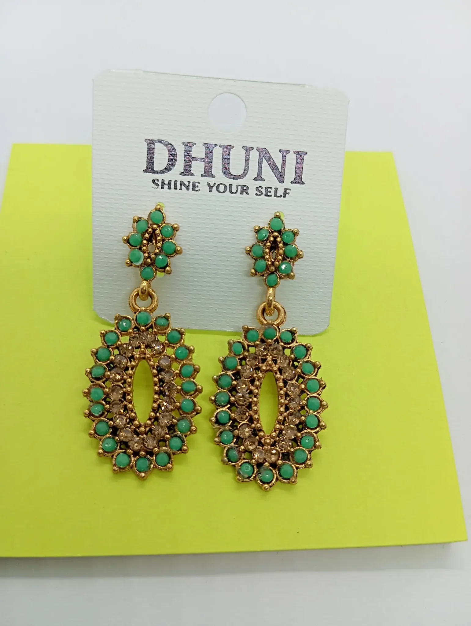 Dhuni Green Stone Studded Earrings