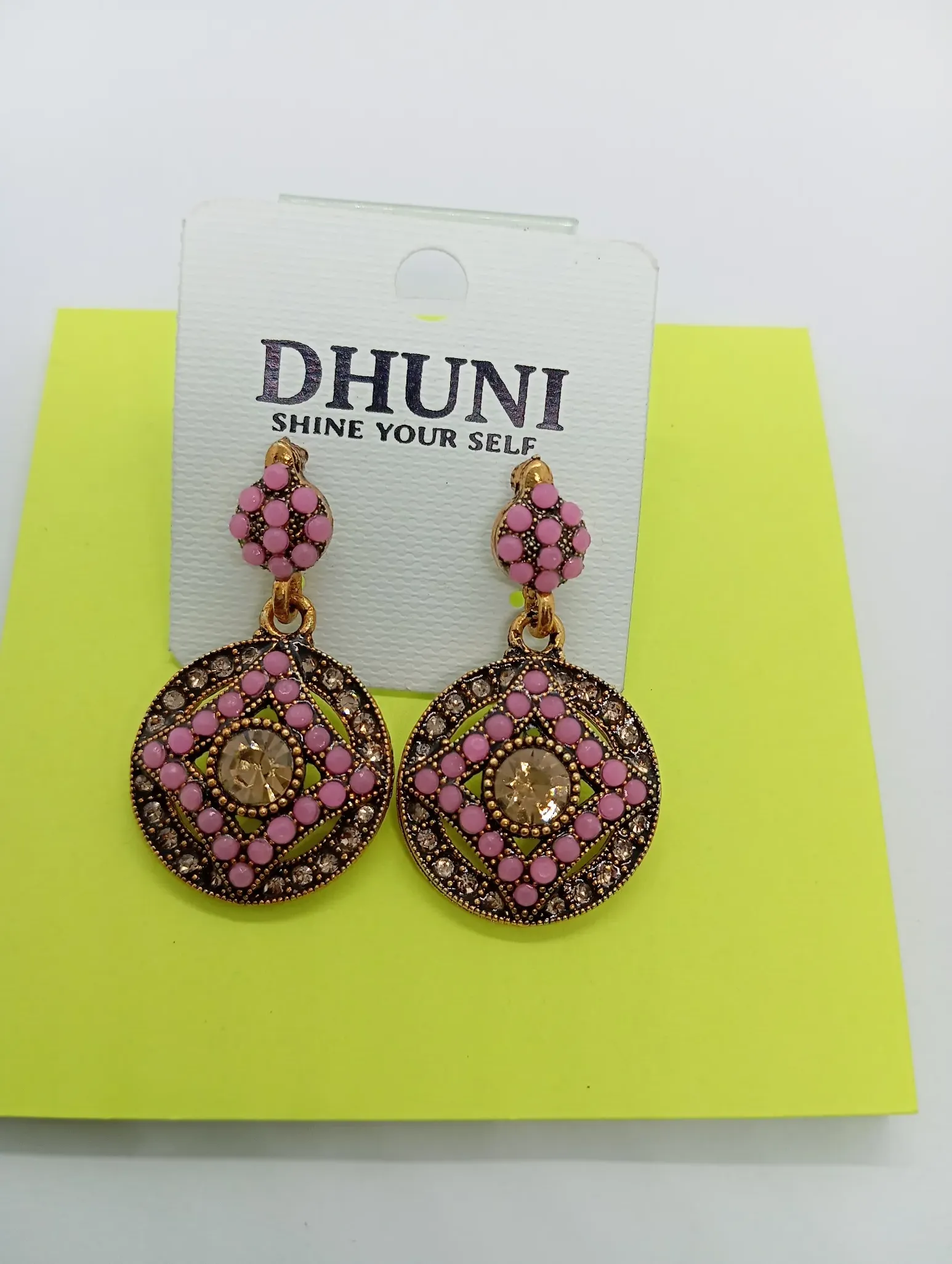 Dhuni Pink Stone Studded Earrings