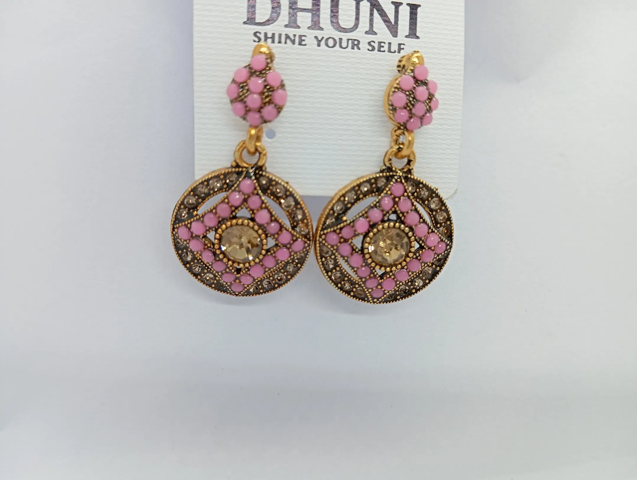Dhuni Pink Stone Studded Earrings