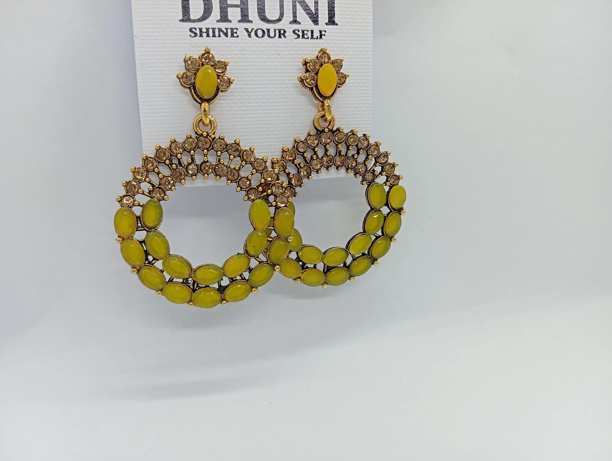 Dhuni Yellow Stone Studded Earrings