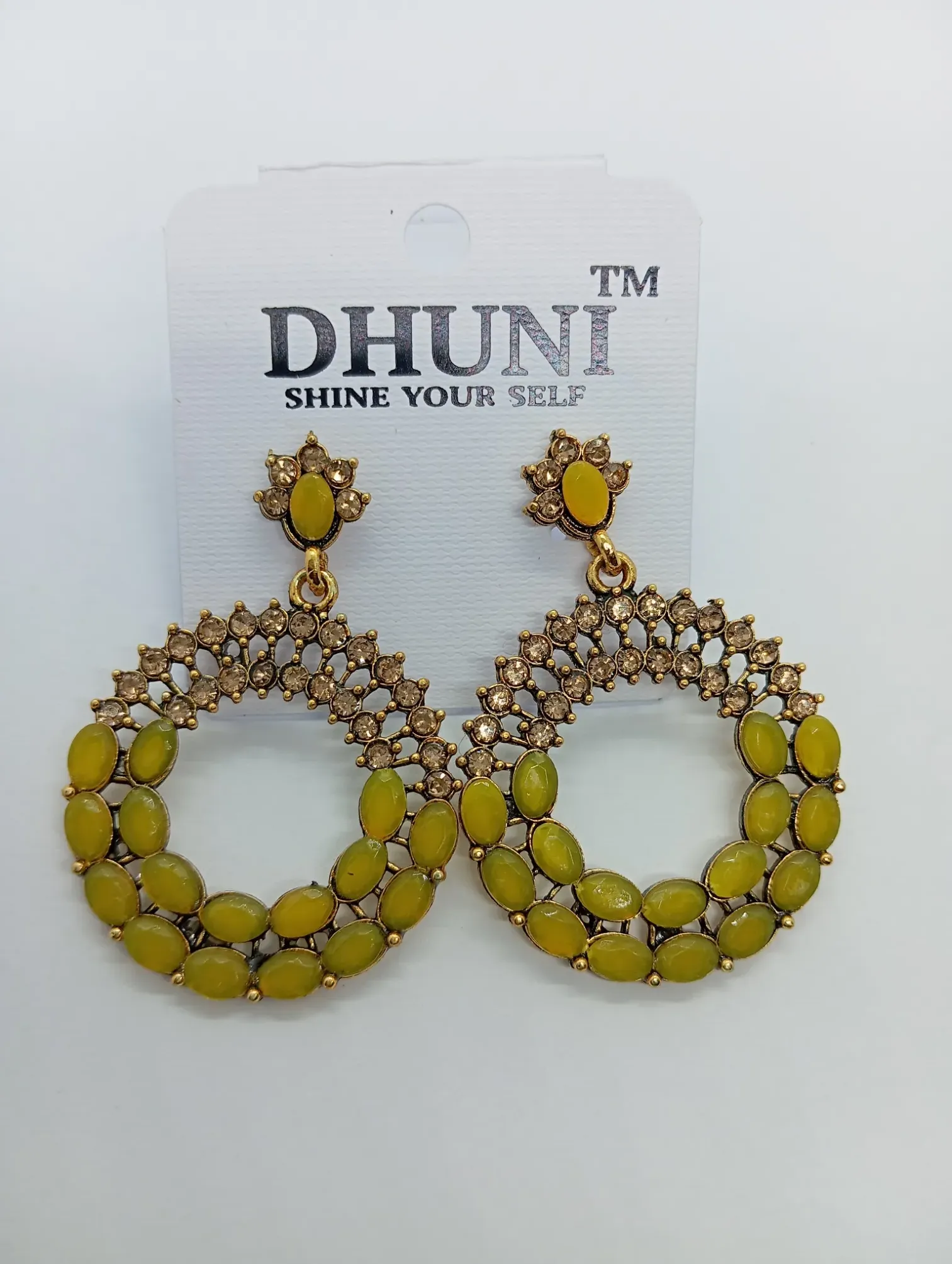 Dhuni Yellow Stone Studded Earrings